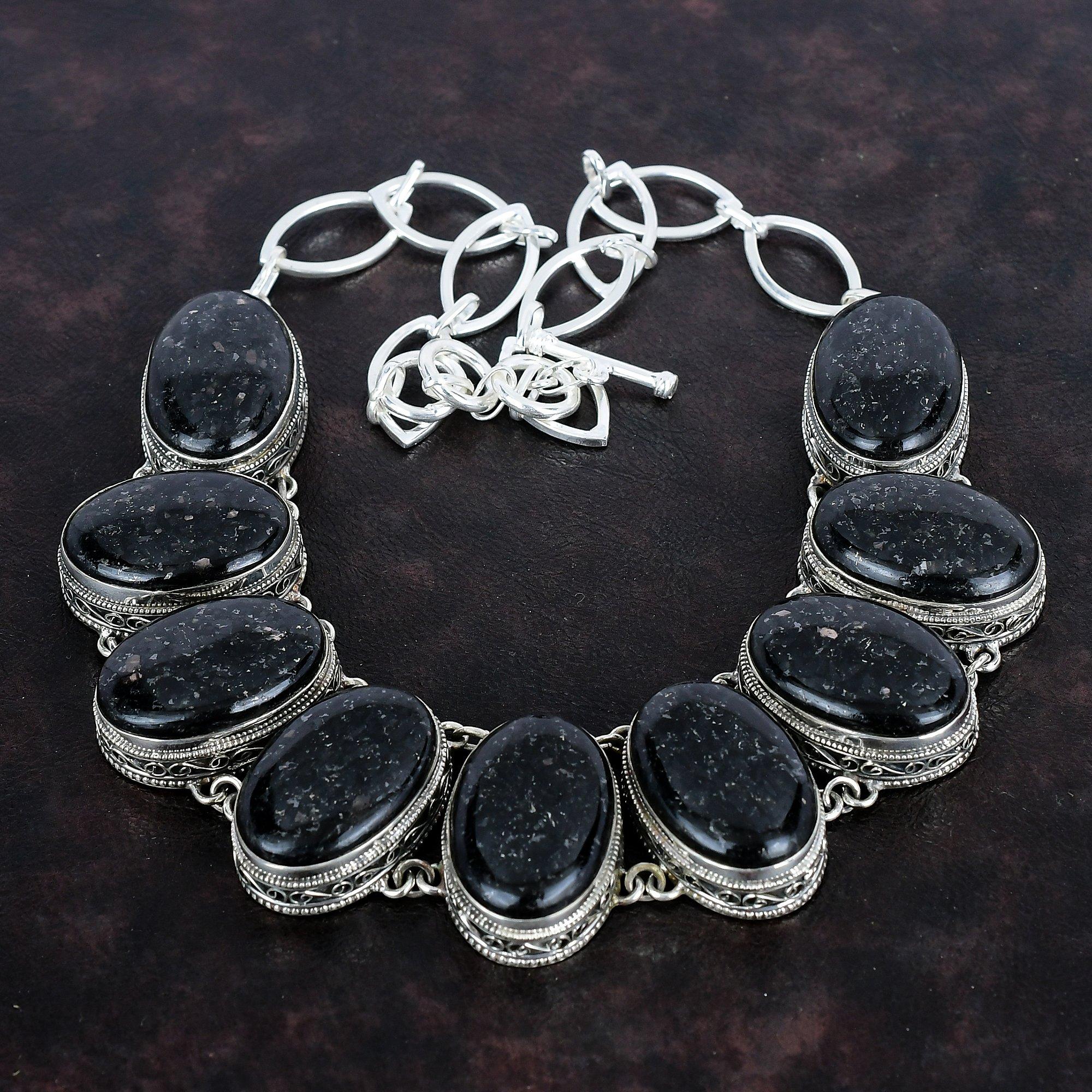 Ожерелье Nuummite с драгоценными камнями, винтажное изящное ожерелье, ожерелье из стерлингового серебра 925 пробы, регулируемое ожерелье с цепочкой, ювелирные изделия ручной работы для подарка