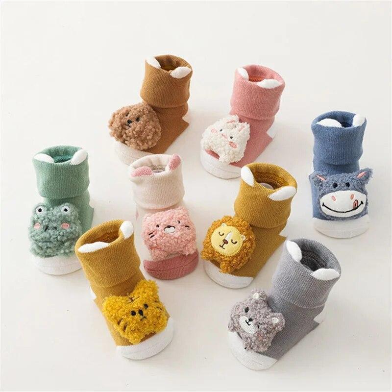 Зимние носки для малышей для мальчиков и девочек, плотные махровые теплые нескользящие детские носки на пол, детские аксессуары с героями мультфильмов, От 0 до 3 лет