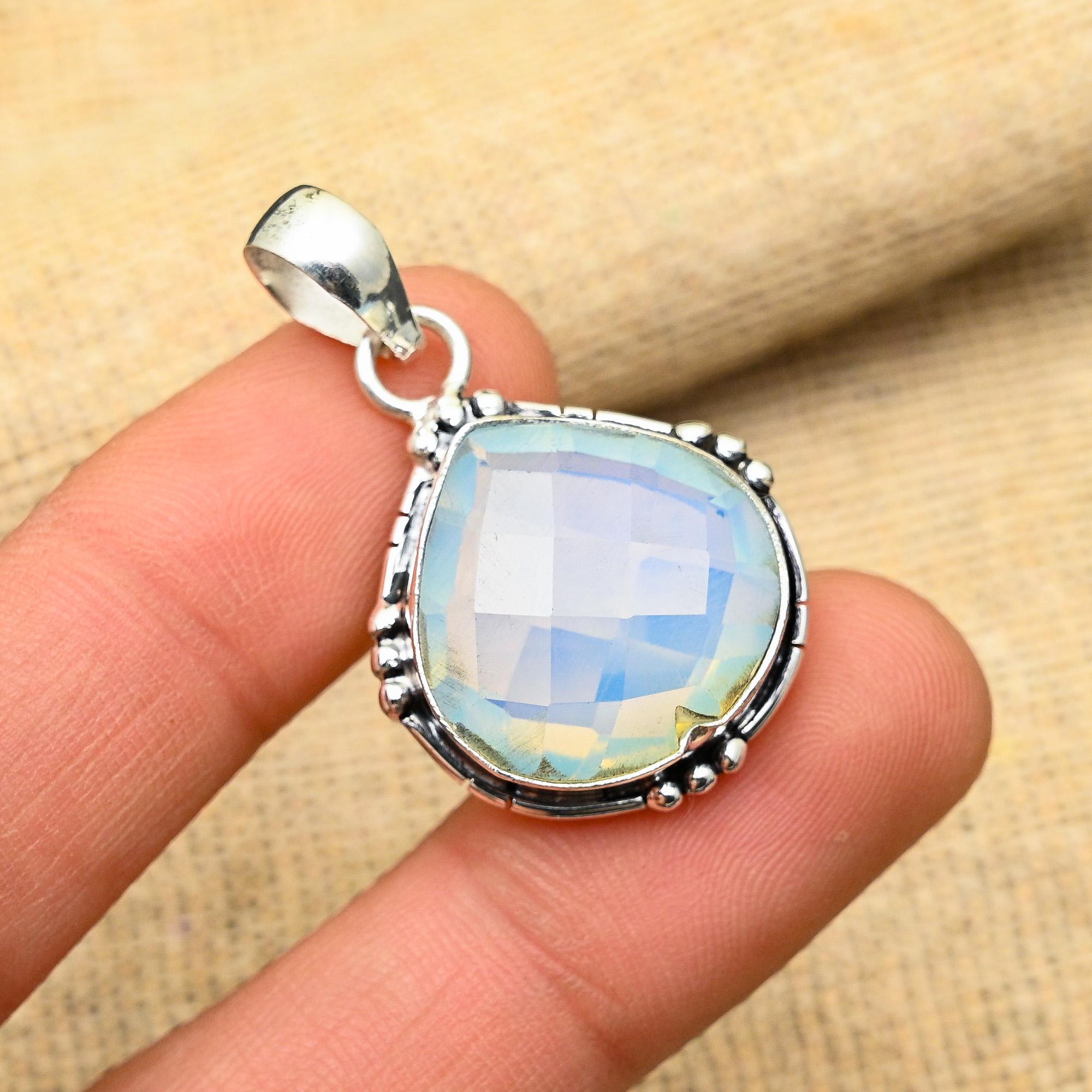 Ювелирный кулон ручной работы из стерлингового серебра 925 пробы с удивительным молочным опалом и драгоценным камнем