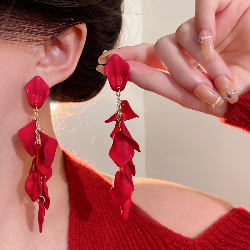 Серьги Advanced Snowflake, радостные красные длинные серьги-лепестки с кисточками для женщин