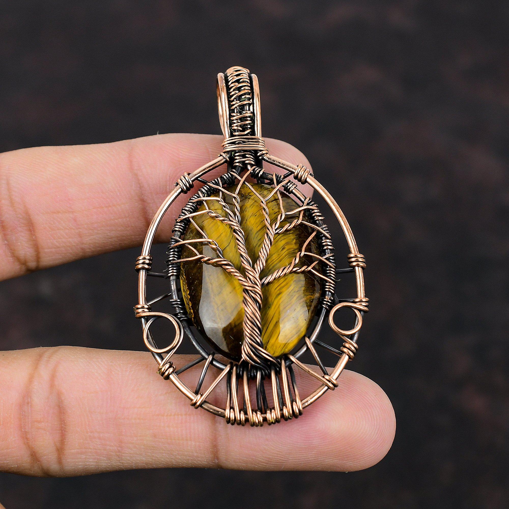 Подвеска «Древо жизни» Тигровый глаз Медная проволока Обернутая подвеска «Древо жизни» Ювелирные изделия Ручная работа Подвеска из драгоценных камней Медная проволока Ювелирные изделия Подарок для мамы
