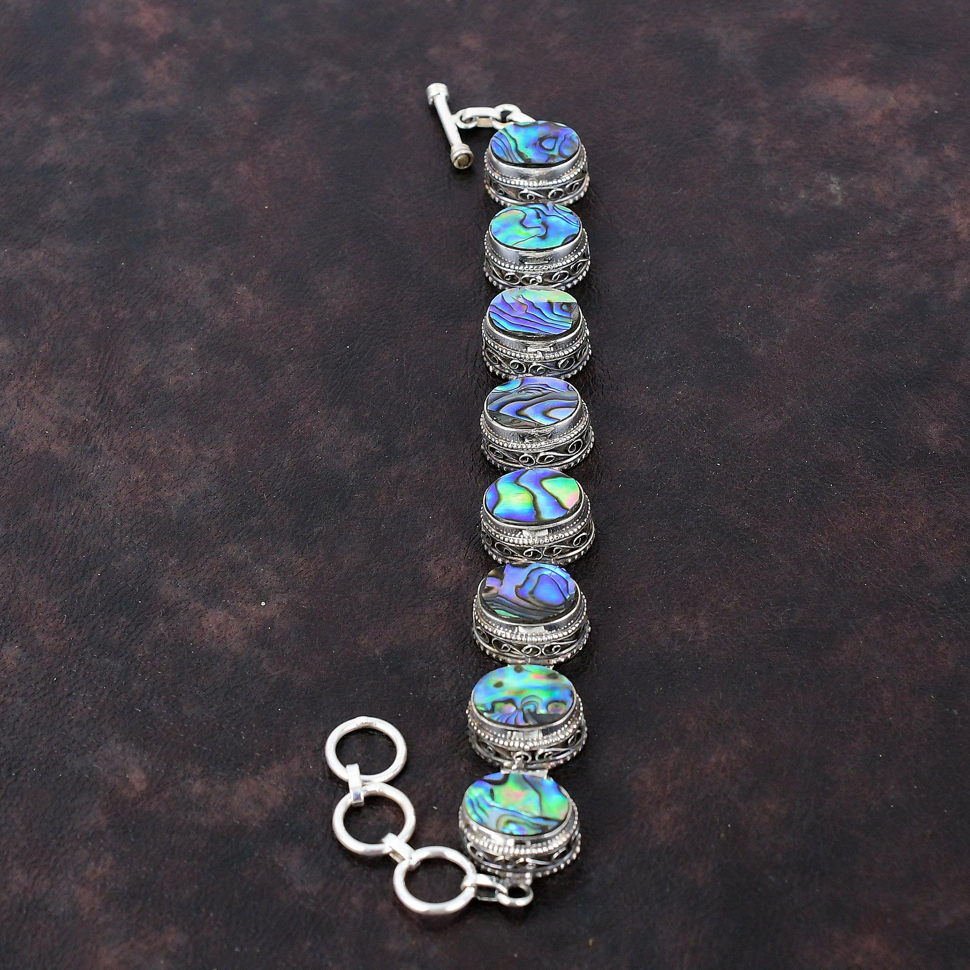 Браслет из ракушки морского ушка Ювелирные изделия ручной работы из драгоценных камней Браслет из стерлингового серебра 925 пробы Регулируемый браслет-цепочка Подарок для мамы Изящный винтажный браслет