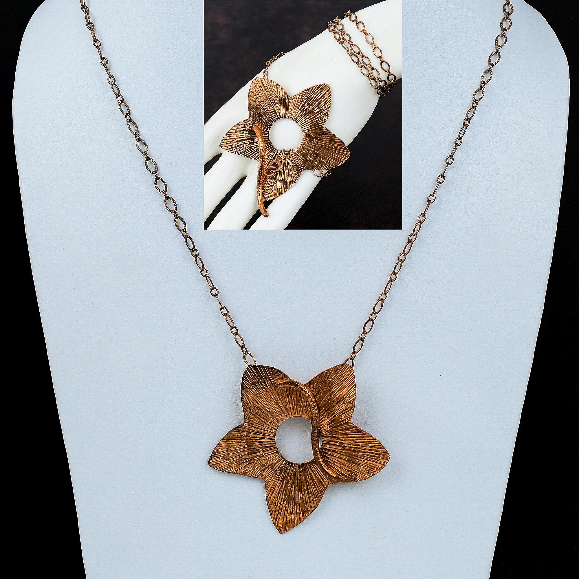 Медный кулон в виде цветка Уникальное ожерелье с цветком Кулон ручной работы Медные украшения Цепочка с кулоном Красивый дизайн цветка Кулон Подарки на годовщину