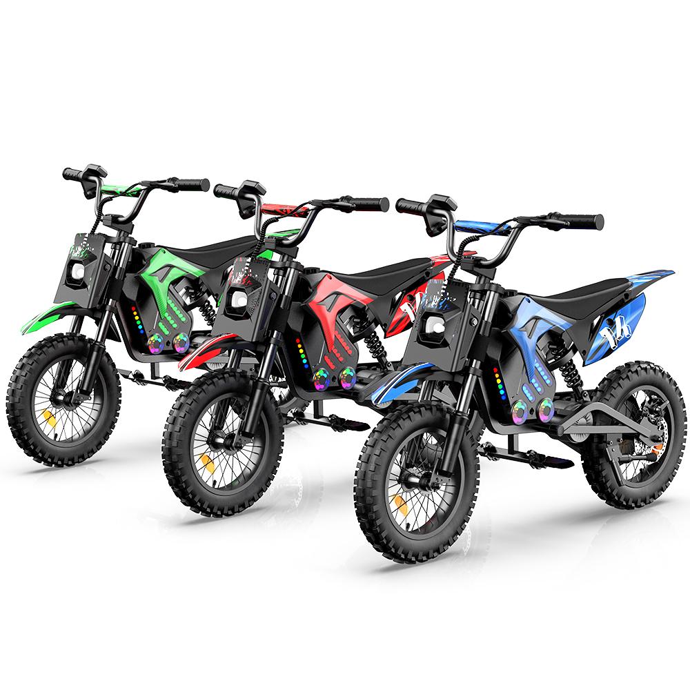A14 Kids ELECTRIC DIRT BIKE 14 Inch 500W Motor 36V5.2Ah Battery 20-22km Range Shock Absorption, Bluetooth LED Lights