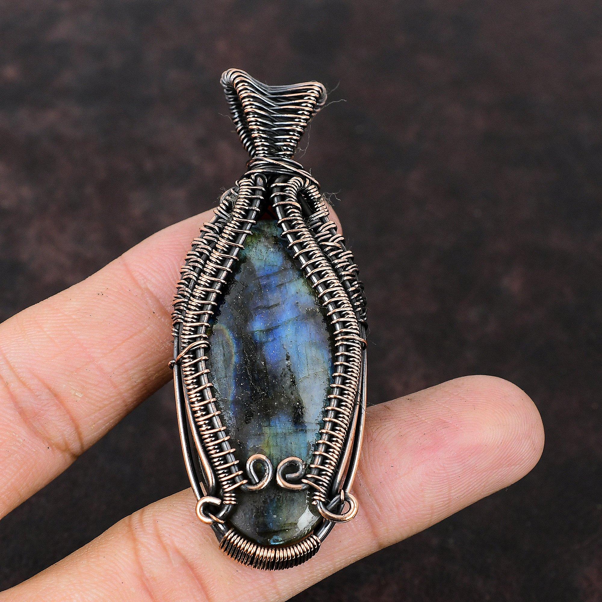 Подвеска из лабрадорита, обернутая медной проволокой, подвеска из драгоценного камня ручной работы, ювелирное изделие из медной проволоки, совершенно новая подвеска из лабрадорита, ювелирное изделие для подарка