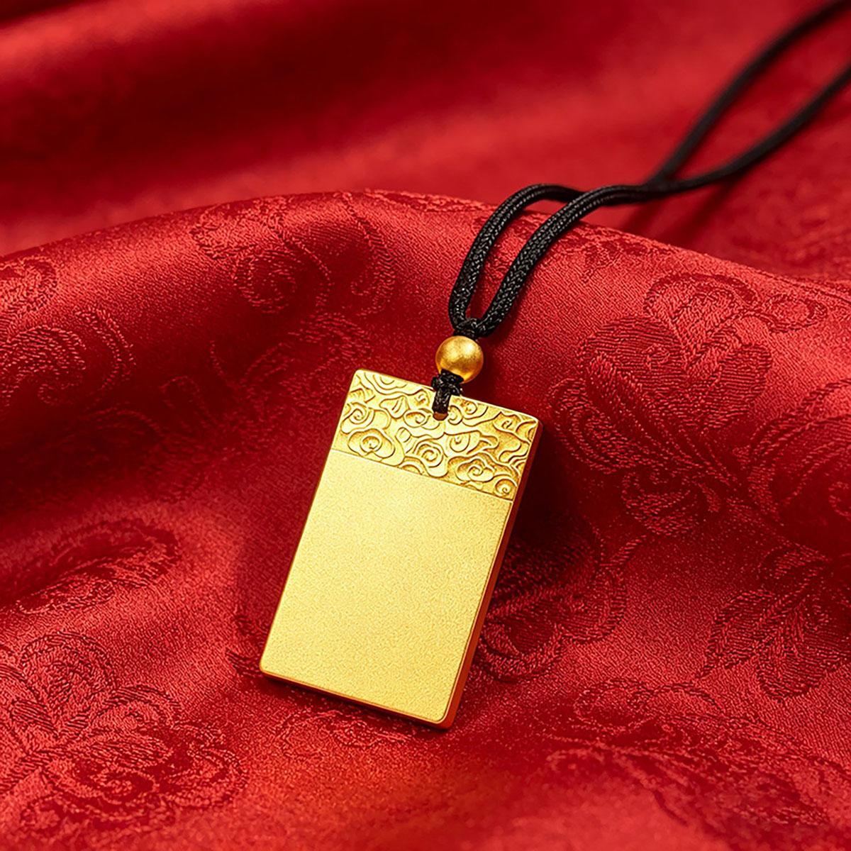 Peace Wuxing Card Auspicious Cloud Couple Necklace Wordless Card Gold Necklace Square Card Men and Women Wedding Pendant Auspicious Pendant