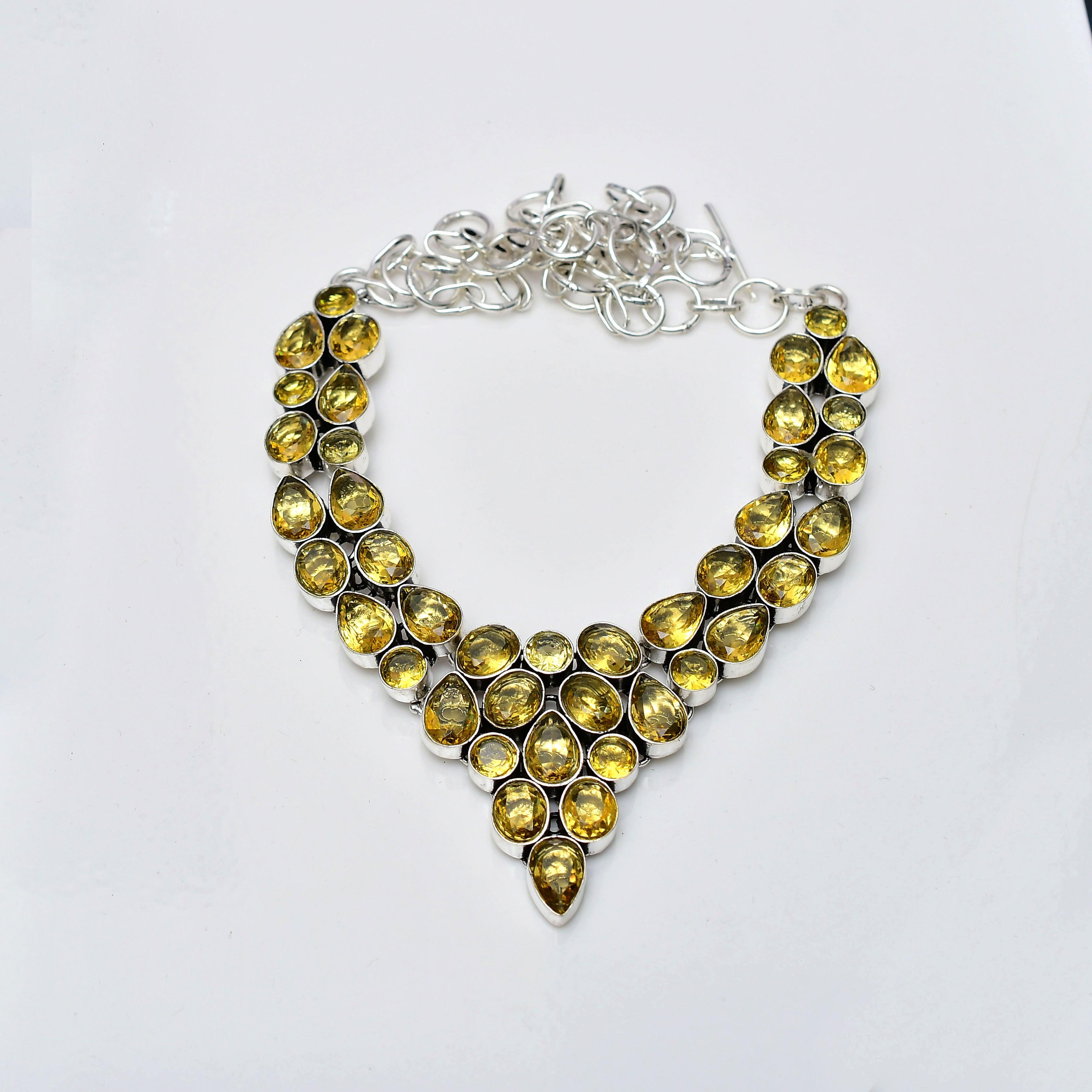 Citrine Gemstone : 925 Sterling Silver Handmade Multi Shape Gemstone Necklace Jewelry