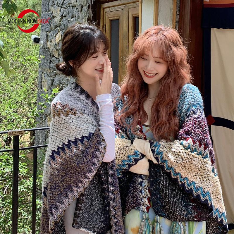 Women Shawl Wraps MODERN NEW SAGA Spring Wool Scarf Knitted Cardigan Wool Stoles Autumn Winter Female Shawls Knit Tippet