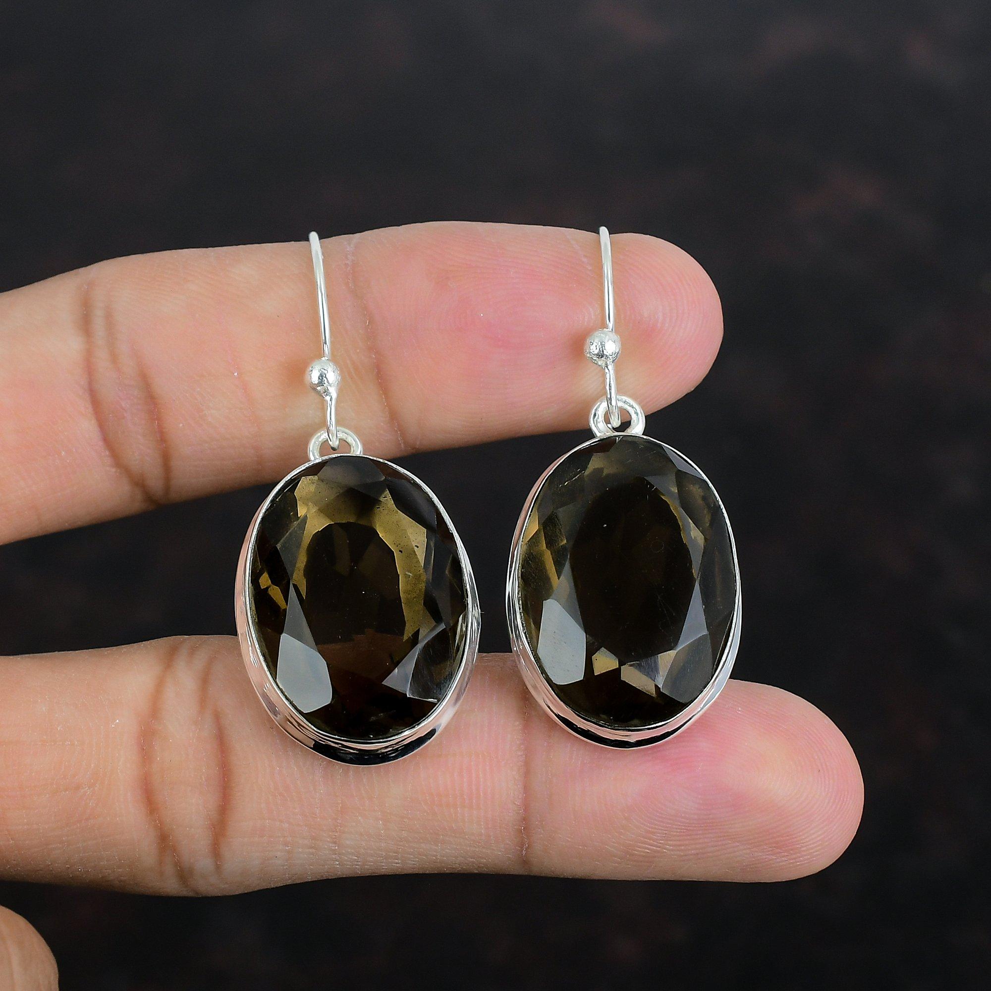Серьги из ограненного дымчатого кварца, 925 пробы, серебряные серьги, элегантные ювелирные изделия, серьги ручной работы, серьги с драгоценными камнями, серебряные ювелирные изделия, подарки для женщин