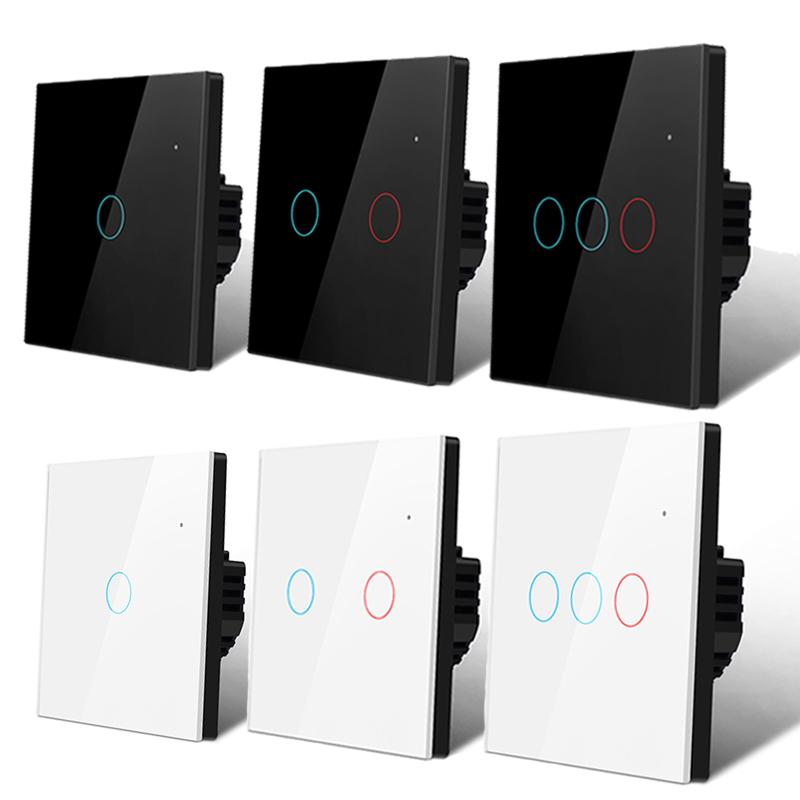 1 2 3 Gang Touch Switch Wall Switch Tempered Crystal Glass Panel Sensor Touch Screen Light Switch EU Standard AC100V-250V Waterproof