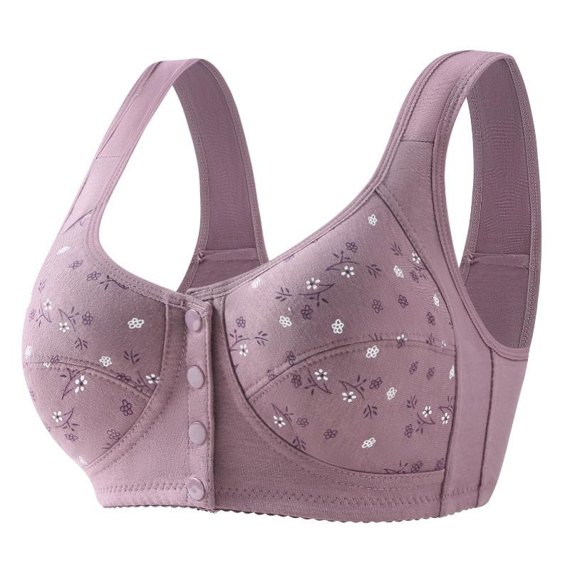 Cotton Bra Mom's Large Sports Underwear Women's Underwire Vest Style Bra Thin Soft and Comfortable Front Opening Buckle