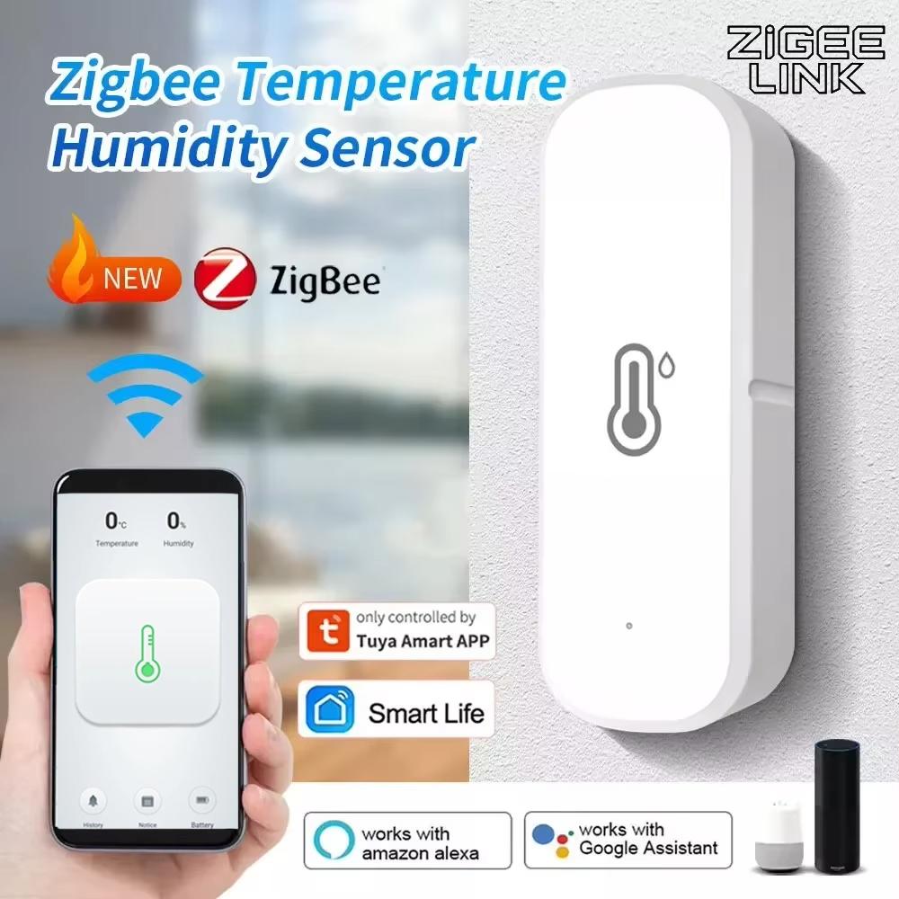 Tuya Zigbee 3.0 Датчик температуры и влажности Умный дом Комнатный термометр Гигрометр Мониторинг через приложение Удаленная работа с Alexa