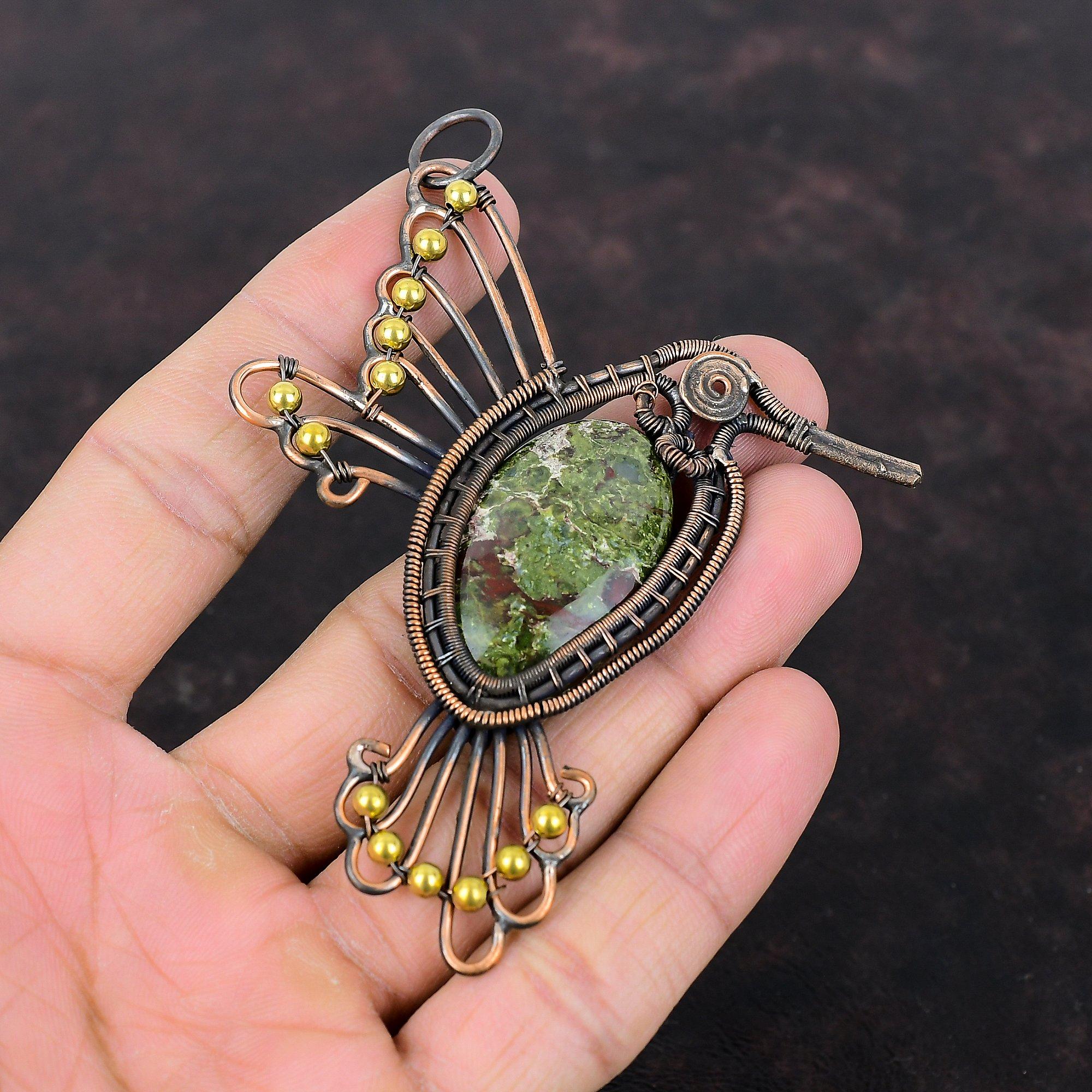 Подвеска из кровавого камня дракона, ювелирные изделия из медной проволоки, кулон с драгоценным камнем, ювелирные изделия в виде птицы, кулон ручной работы, кулон из медной проволоки, подарок для нее