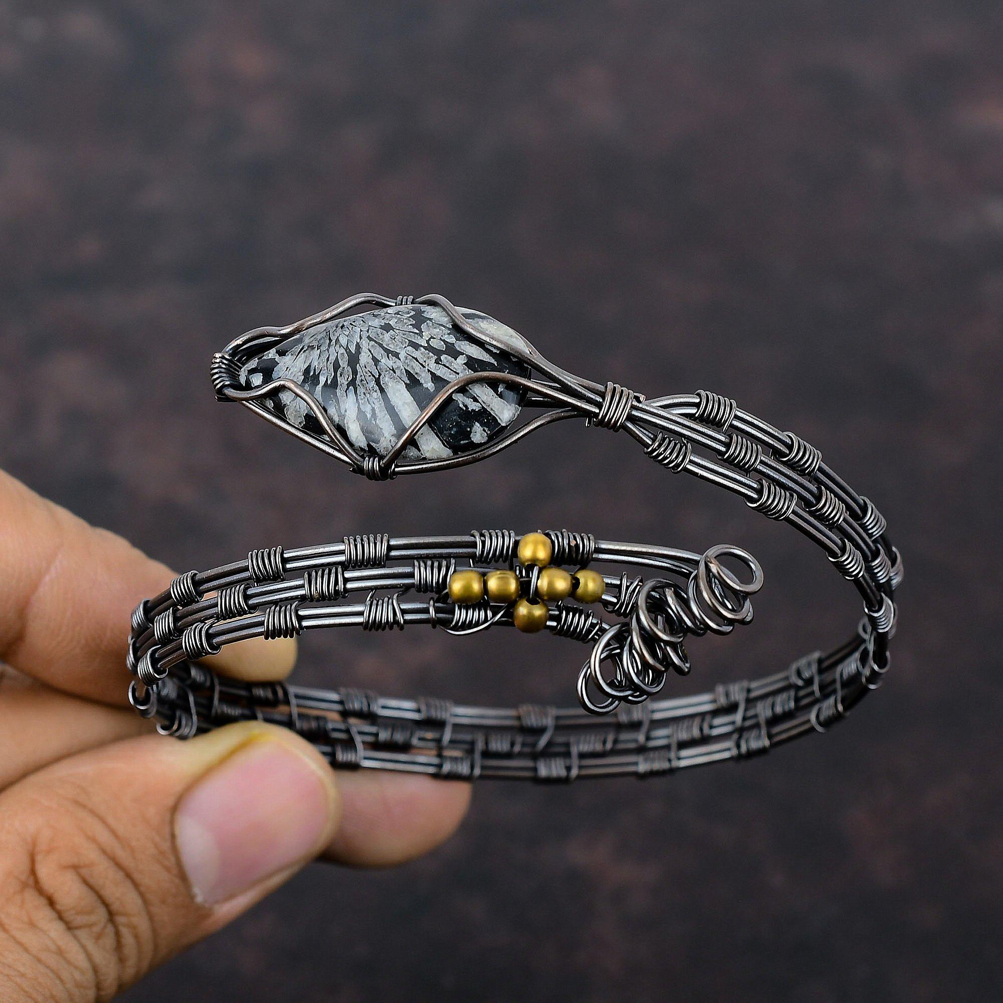 Chrysanthemum Cuff Bracelet Copper Wire Wrapped Bangle Handmade Adjustable Cuff Bracelet Copper Wire Jewelry Gemstone Bangle Gift For Mother