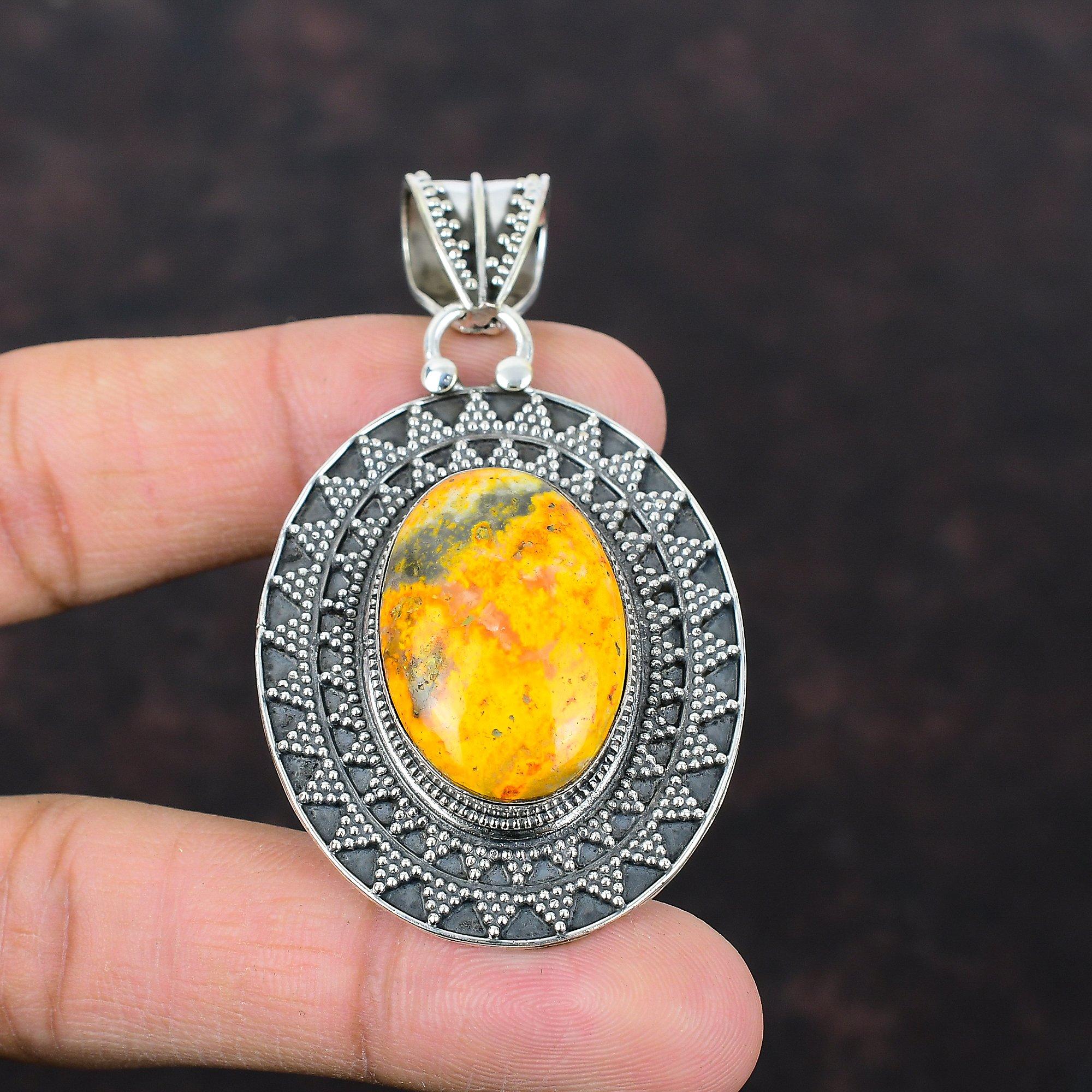Bumble Bee Jasper Pendant Original Gemstone Pendant 925 Sterling Silver Pendant Handmade Vintage Jewelry Birthstone Pendant Wedding Gifts