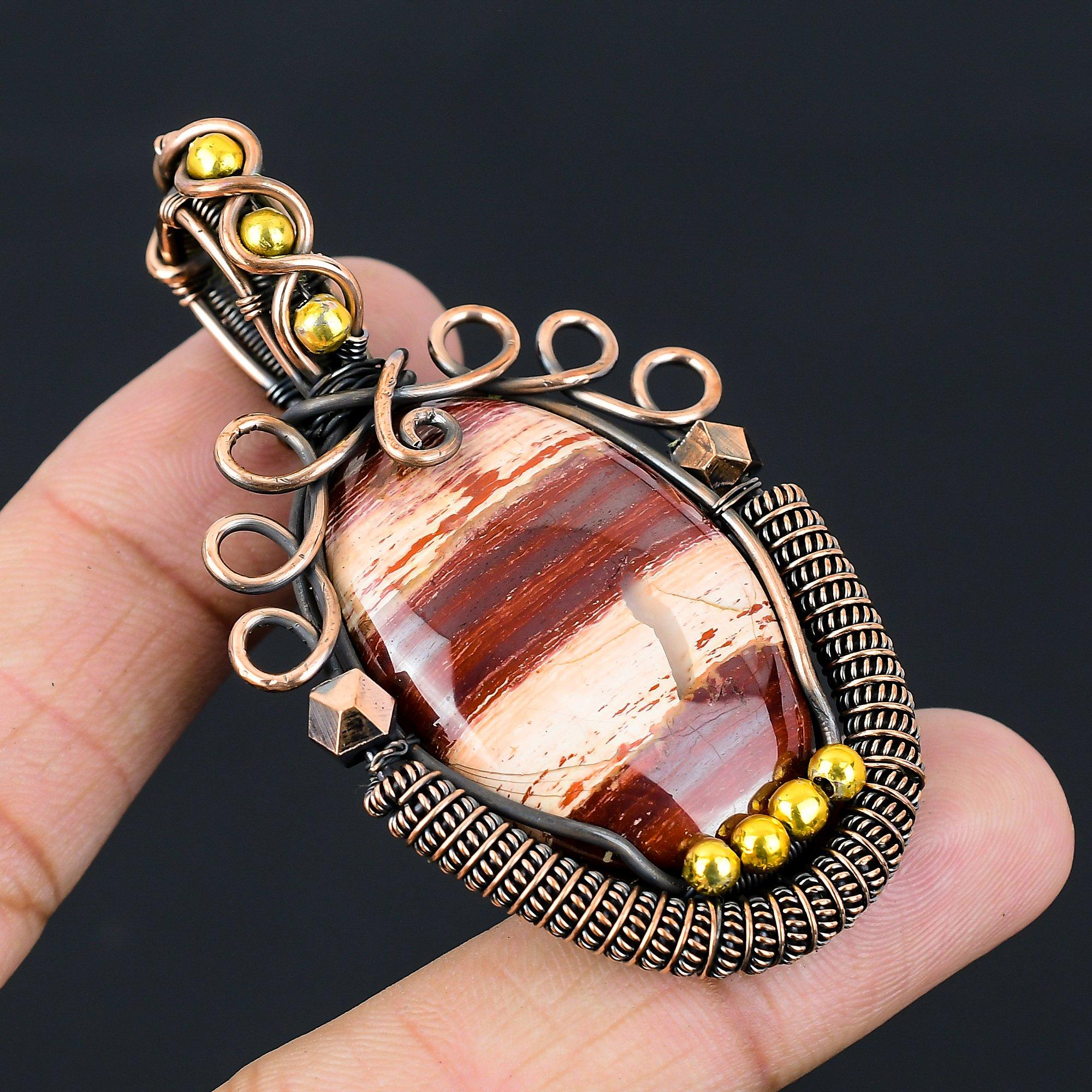 Драгоценный камень Red River Jasper из чистой медной проволоки, обернутый кулоном ручной работы