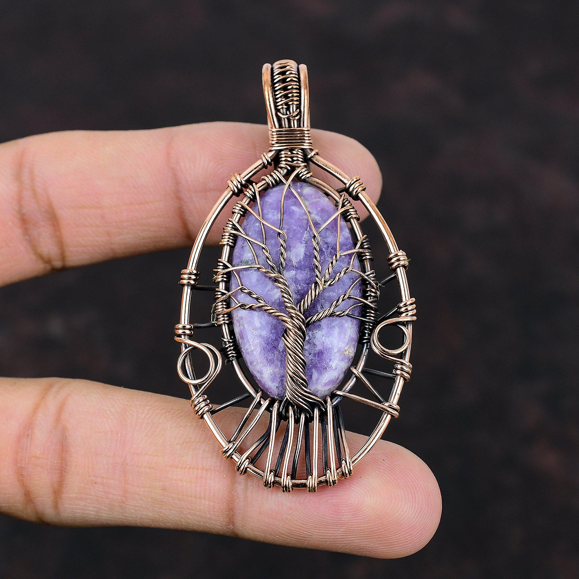 Tree Of Life Lepidolite Pendant Copper Wire Wrapped Pendant Tree Of Life Jewelry Handmade Pendant Gemstone Copper Jewelry Pendant For Gifts