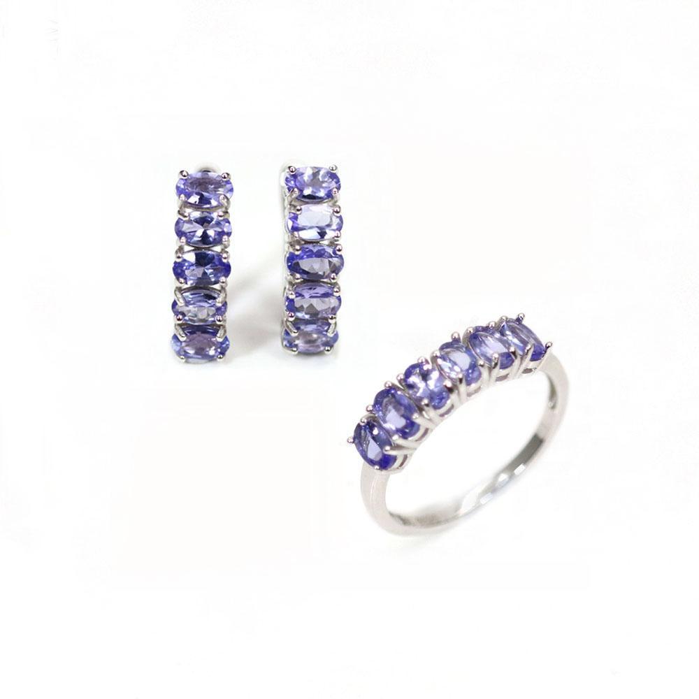 Classic Natural Tanzanite Jewelry Set Real Tanzanite Gemstone Oval 3*5mm 925 Sterling Silver Ring Earring Women's Fine Jewelry