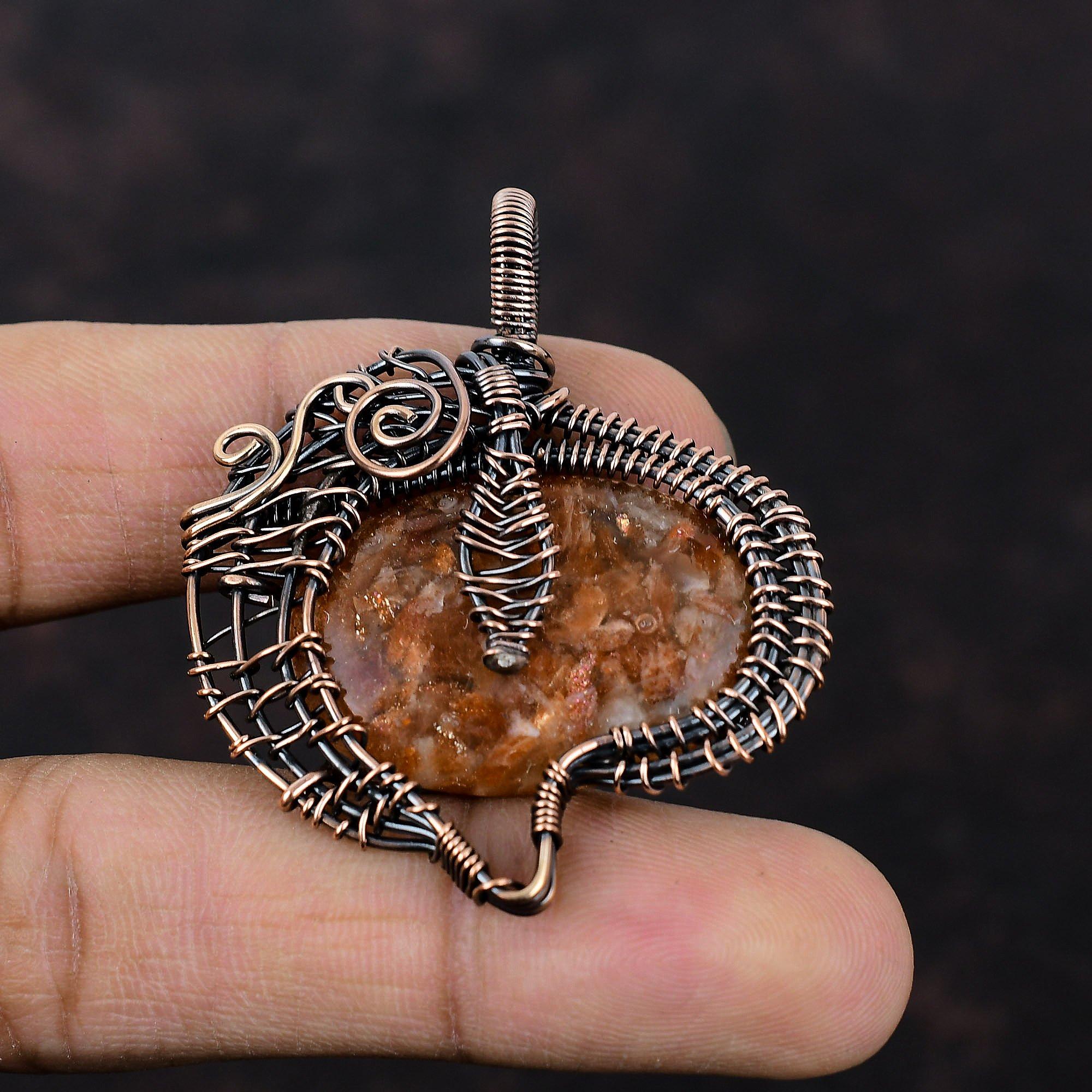 Подвеска Sunstone, подвеска из медной проволоки, подвеска ручной работы, замечательная подвеска из драгоценных камней, ювелирные изделия из медной проволоки, ювелирные изделия Sunstone для подарка
