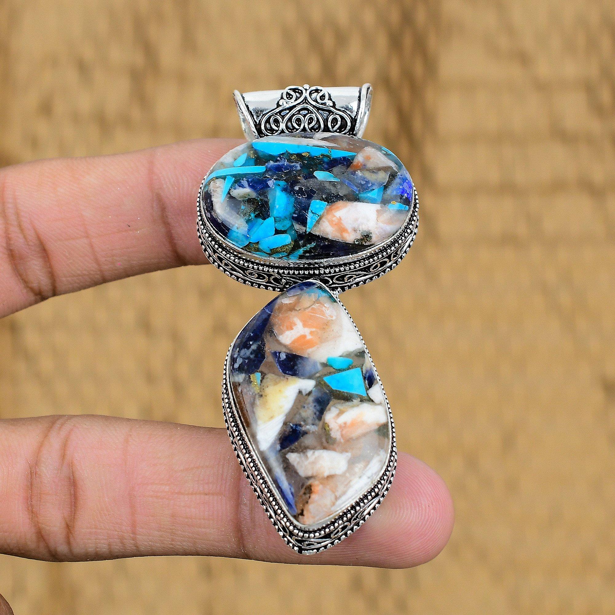 925 Silver Natural Copper Multi Turquoise Trendy Vintage Mother Pendant Jewelry