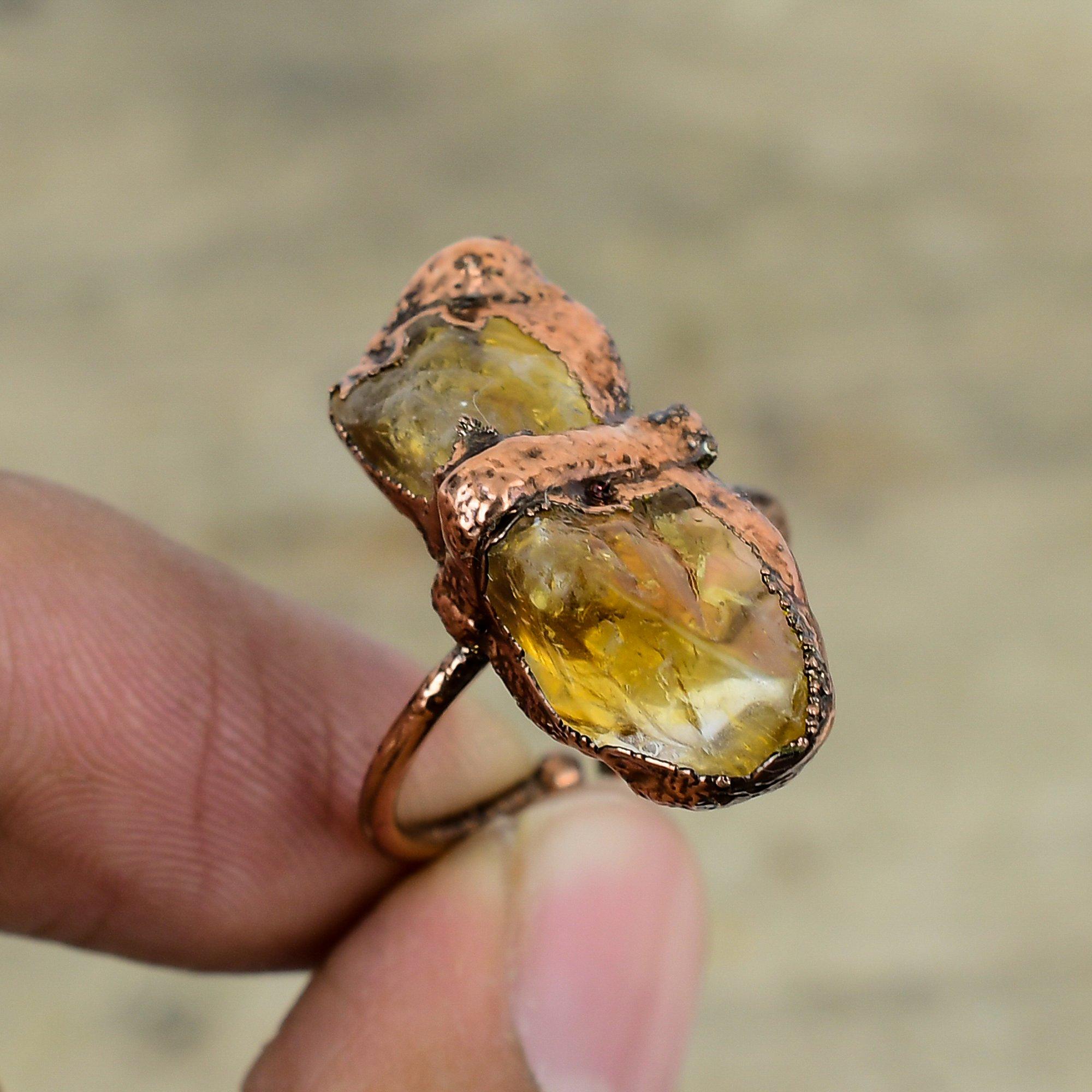 Citrine Rough Ring Electroformed Copper Ring Handmade Rings Citrine Copper Jewelry Adjustable Gemstone Ring Electroformed Jewelry For Gifts