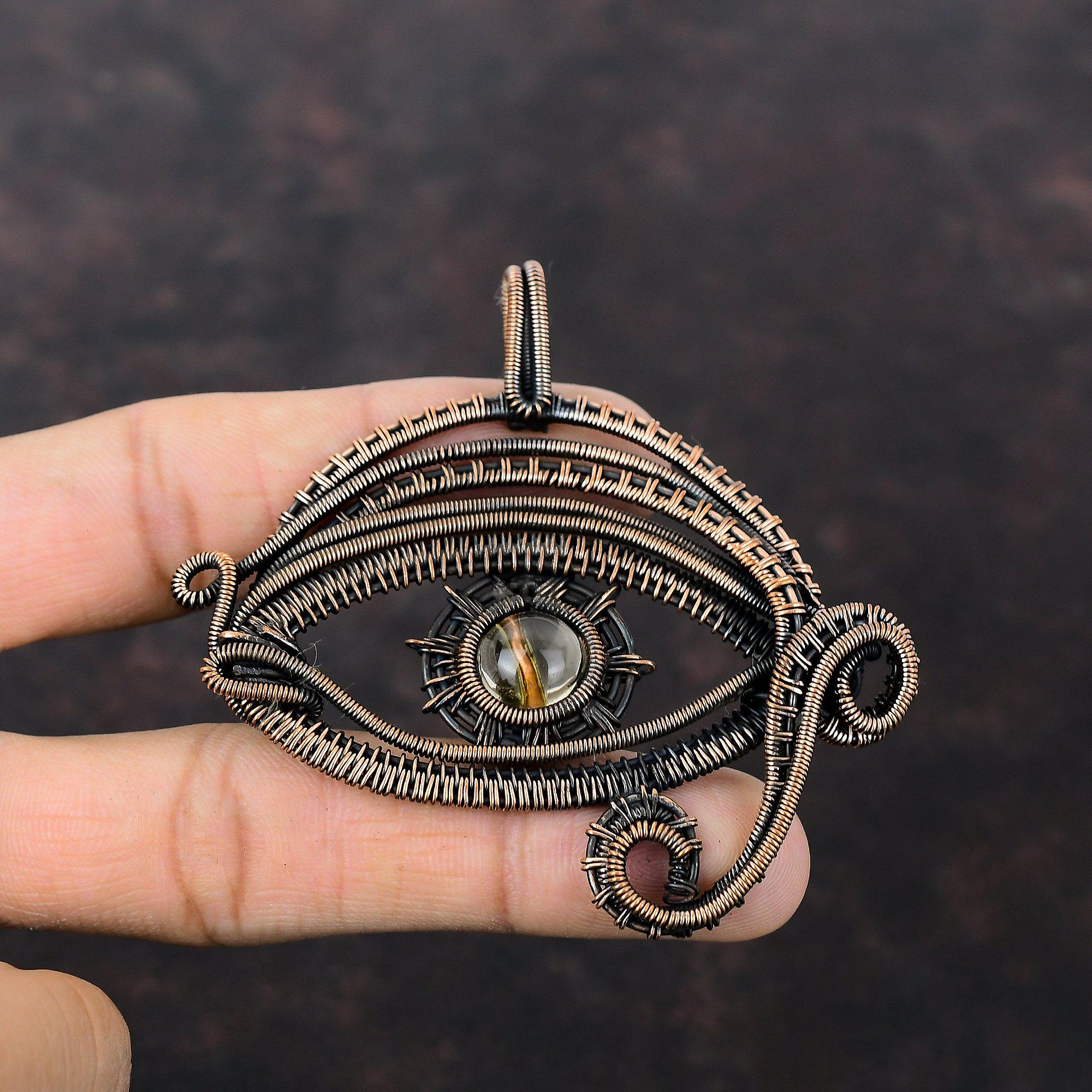Дурной глаз Кристалл Кварцевый кулон Медная проволока Обернутый кулон Антикварные медные украшения Кулон ручной работы Подвеска из натурального драгоценного камня Подарок для матери