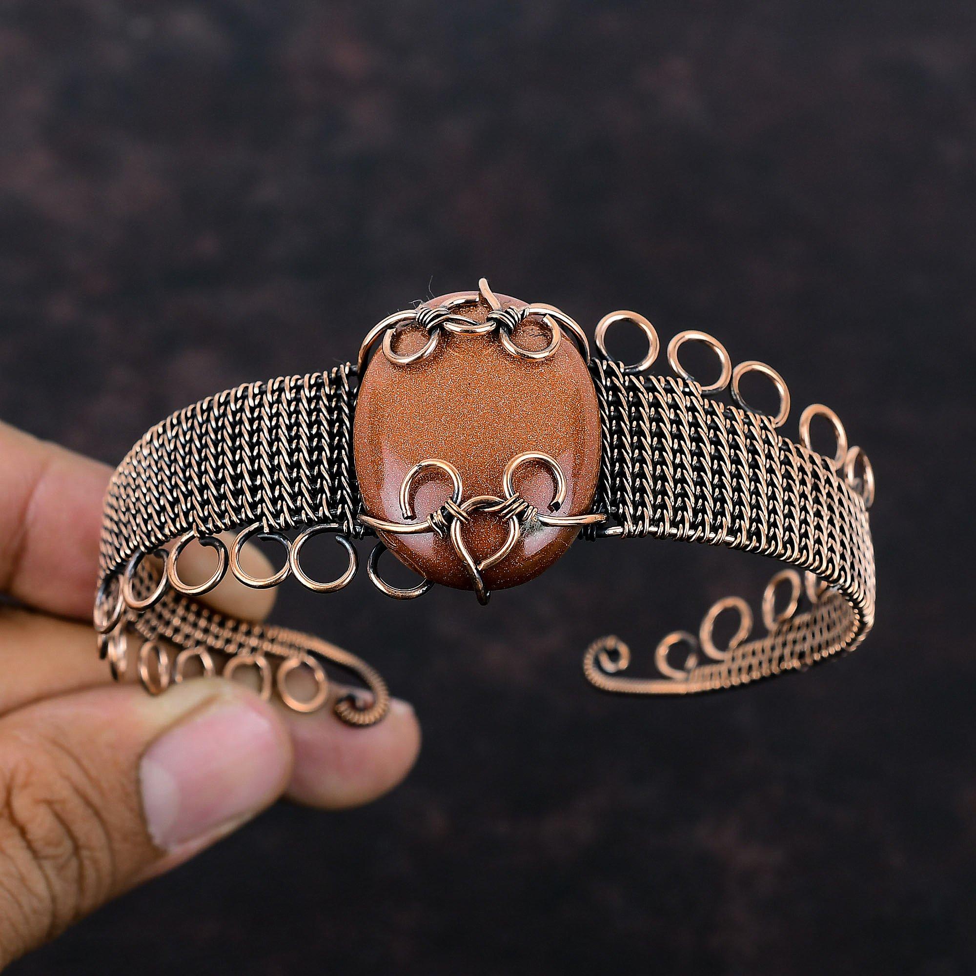 Sun Sitara Bangle Copper Wire Wrapped Cuff Bracelet Handmade Copper Jewelry Gemstone Adjustable Bangle Wire Wrapped Jewelry Gift For Mother