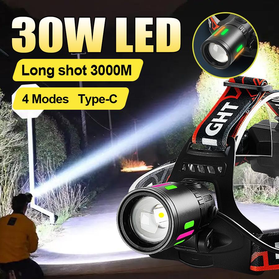 Ultra Powerful LED Headlamp Super Bright Rechargeable Head Flashlight Zoomable Headlight Outdoor Fishing Hunting Head Light
