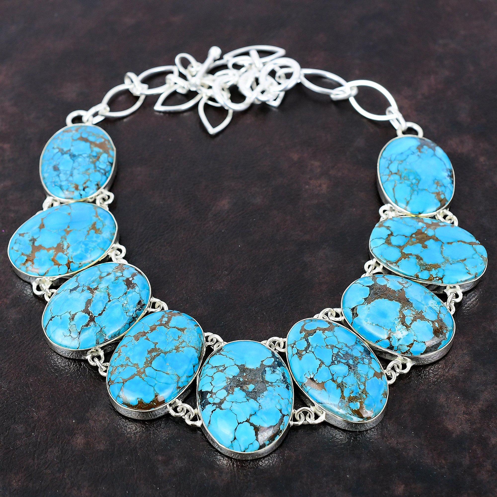 Тибетское ожерелье из бирюзы, ювелирные изделия из настоящего драгоценного камня, ожерелье из стерлингового серебра 925 пробы, регулируемое ожерелье-цепочка, уникальный ювелирный подарок ручной работы для него