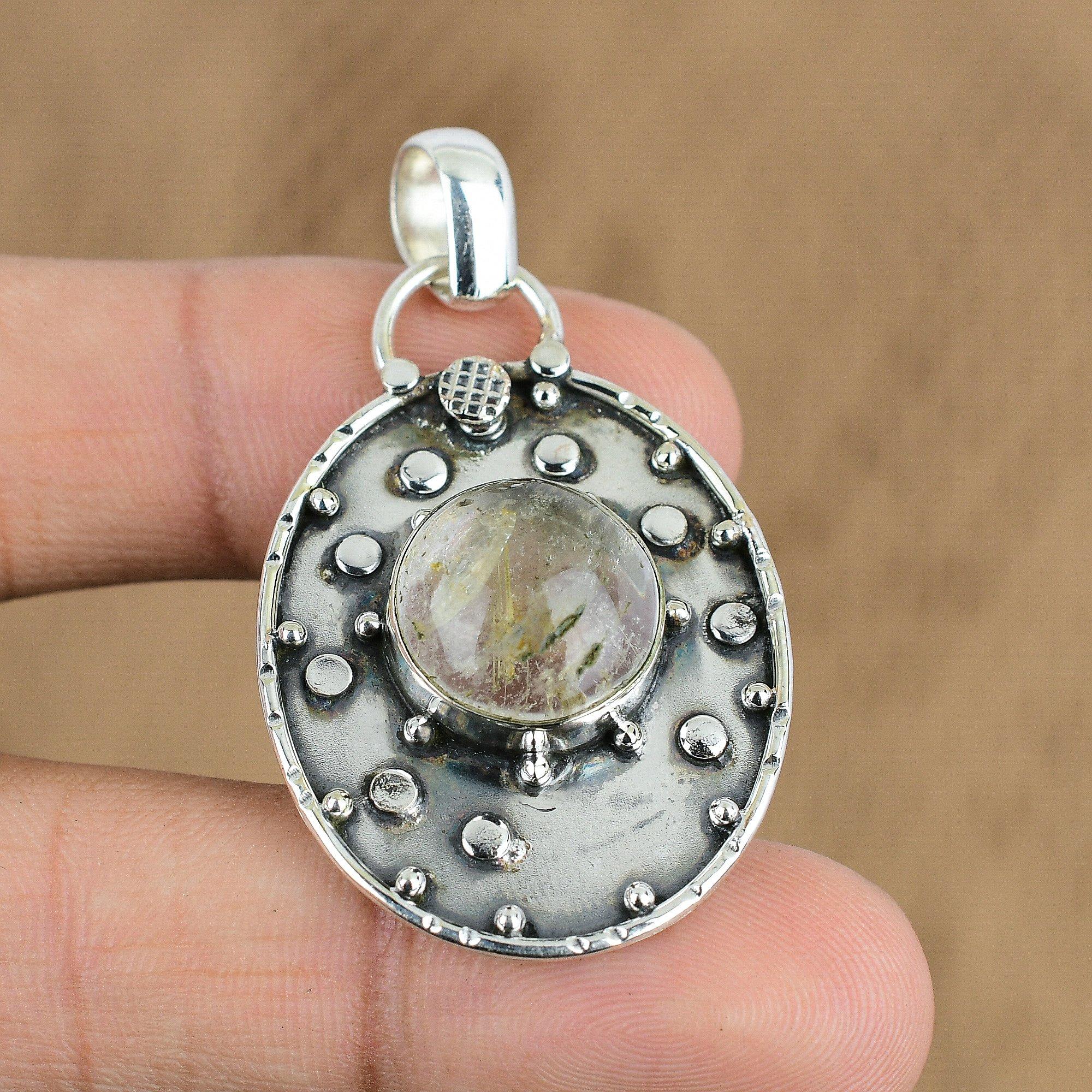 Mothers Day Sale Golden Rutile Gemstone 925 Sterling Silver Wife Pendant Jewelry