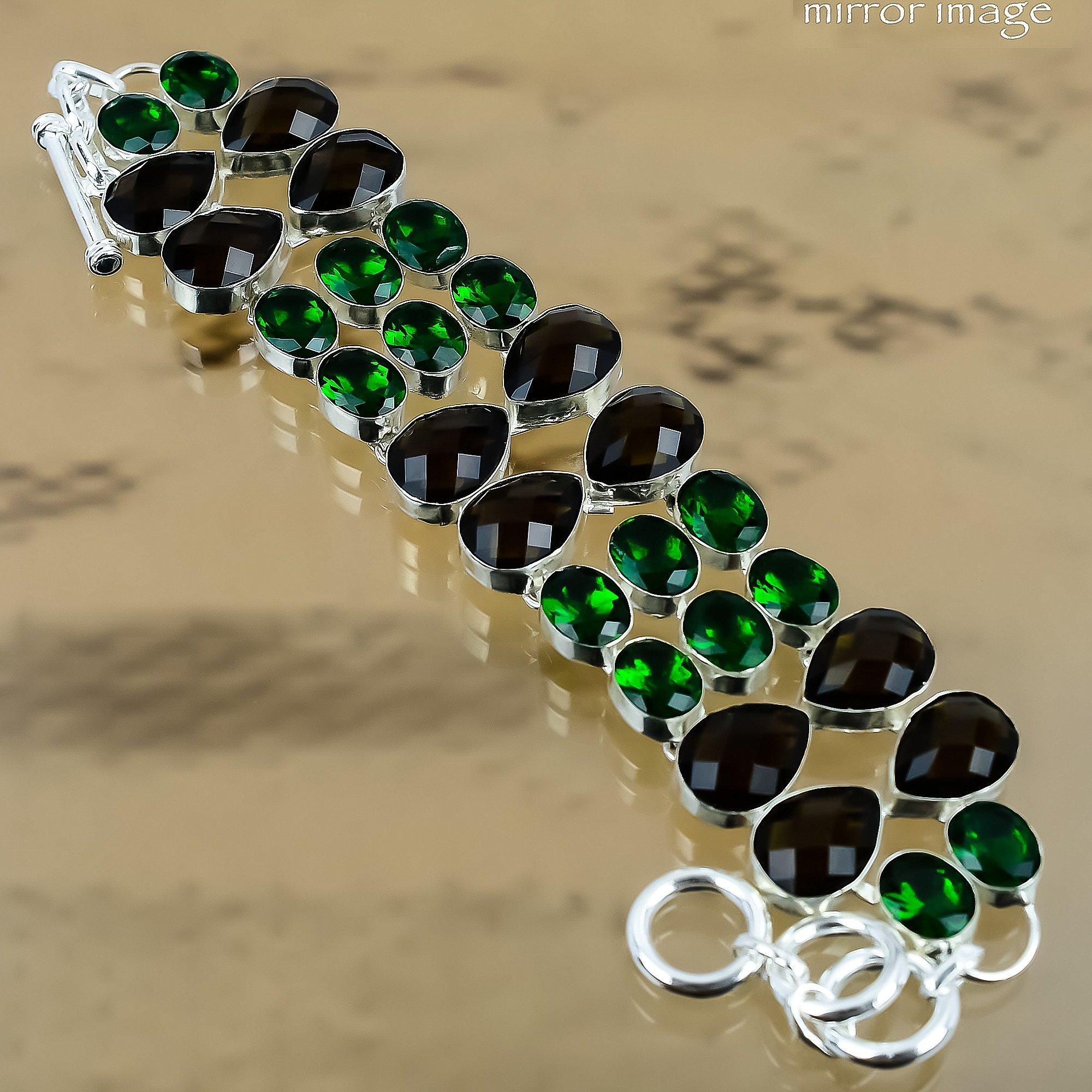 Натуральный Дымчатый Кварц Драгоценный Камень Цепочка из Серебра 925 пробы Регулируемый Браслет для Девочек
