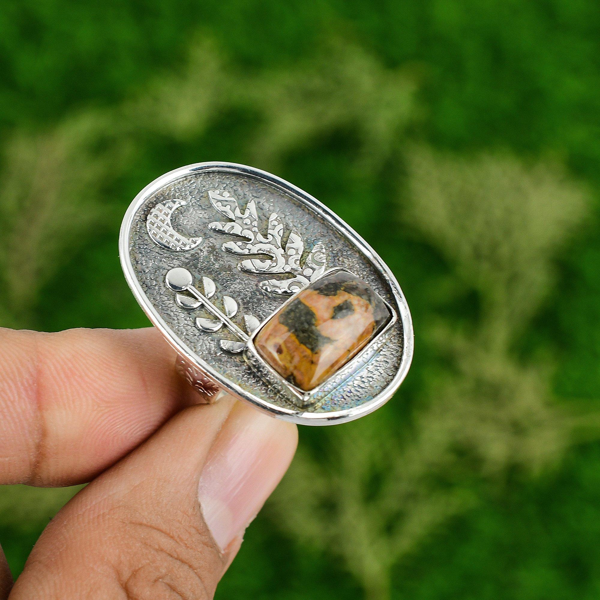 Натуральный Боксит Драгоценный Камень 925 Стерлинговое Серебро Обещание Регулируемое Кольцо Для Женщин