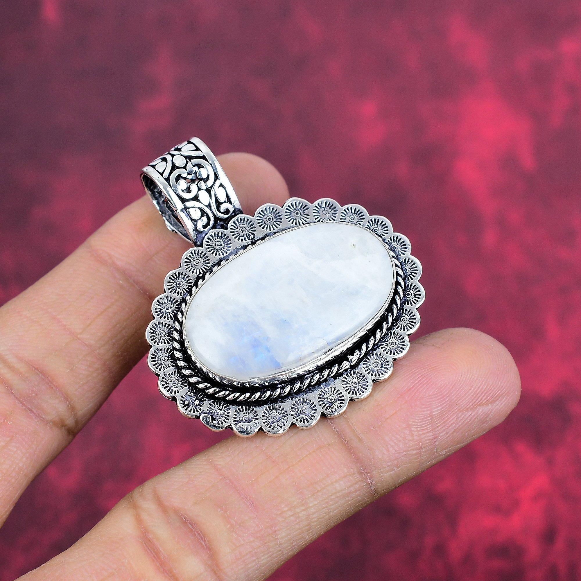 Ювелирные изделия из радужного лунного камня, подвеска из стерлингового серебра 925 пробы, красивая ювелирная подвеска ручной работы