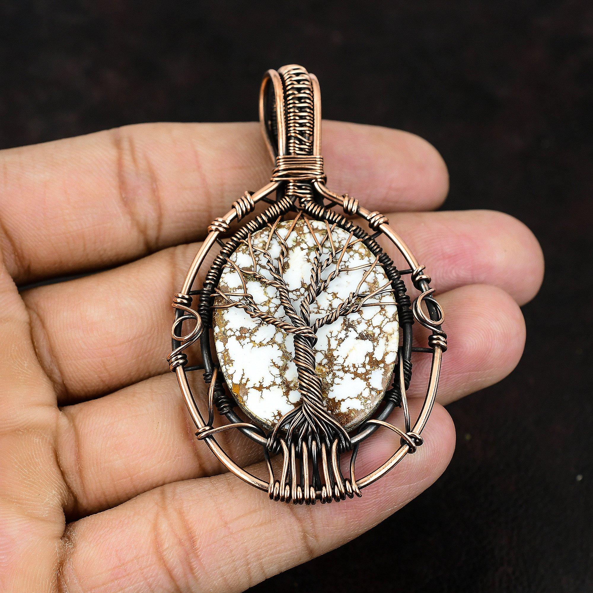 Tree Of Life Wild Horse Magnesite Pendant Gemstone Copper Wire Wrapped Pendant Handmade Designer Jewelry Gift For Wife Tree Of Life Jewelry