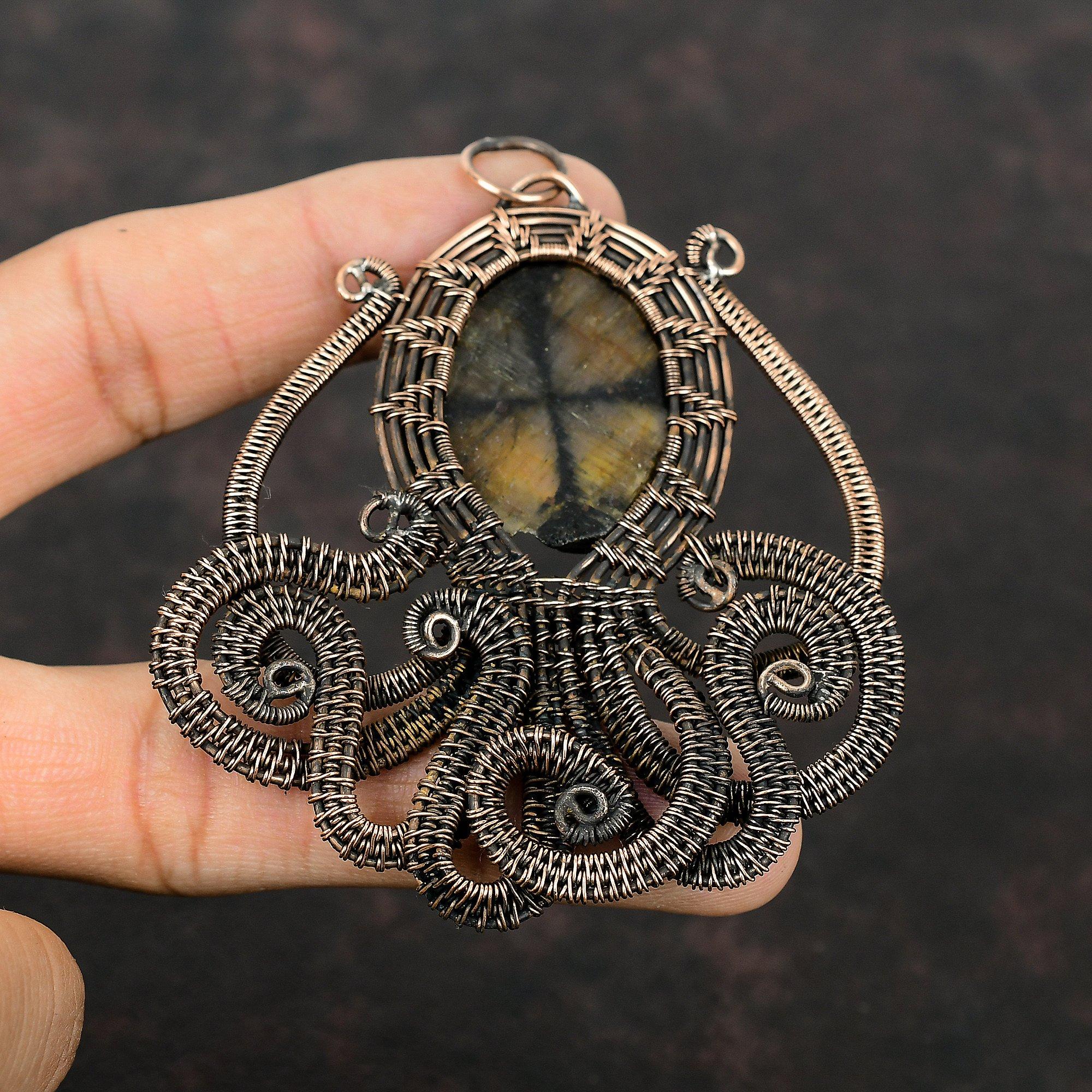 Chiastolite Pendant Copper Wire Wrapped Pendant Handmade Pendant Beautiful Octopus Pendant Gemstone Jewelry Gift For Him Copper Wire Jewelry