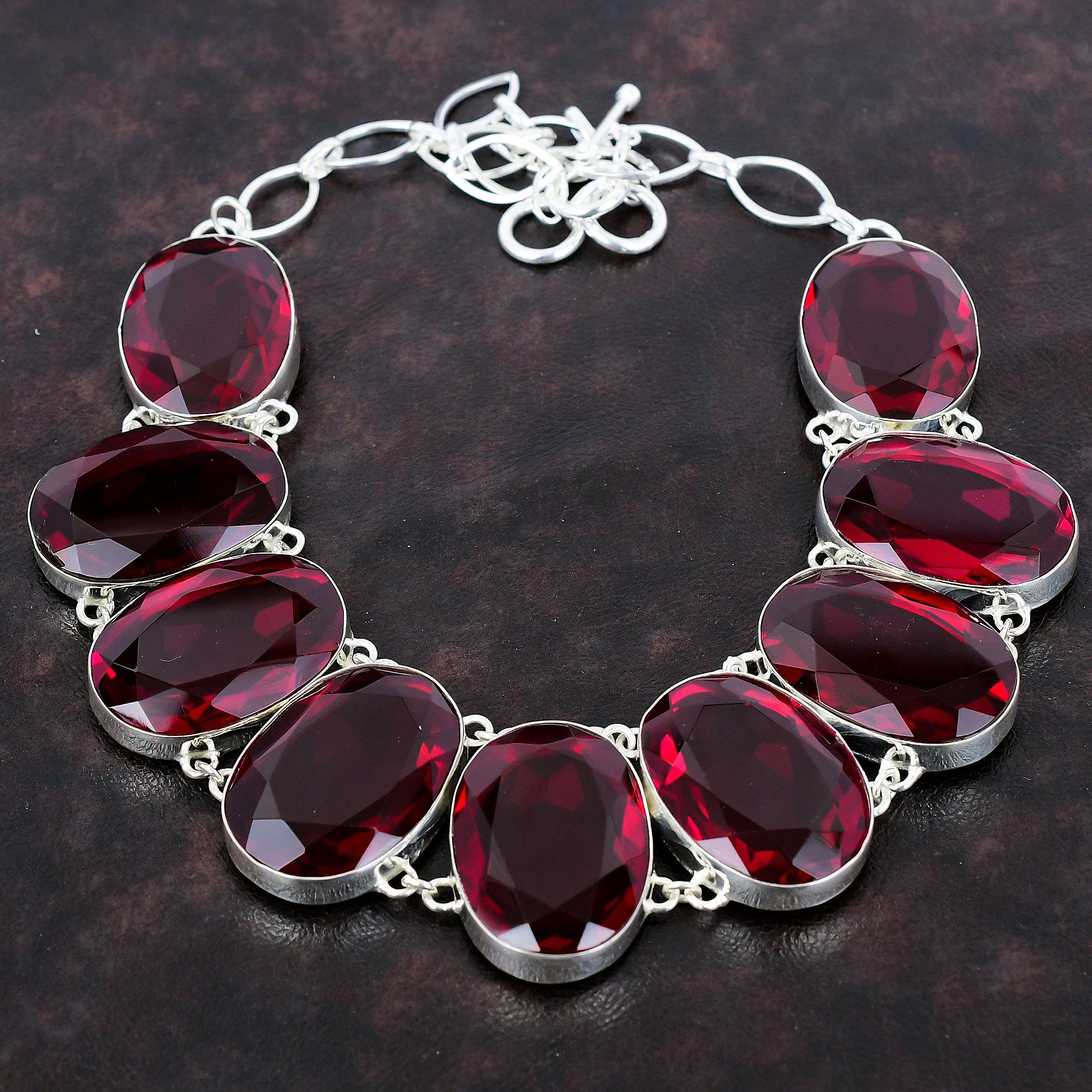 Faceted Mozambique Garnet Necklace 925 Sterling Silver Necklace Adjustable Chain Necklace Original Gemstone Handmade Necklace Gift For Mom