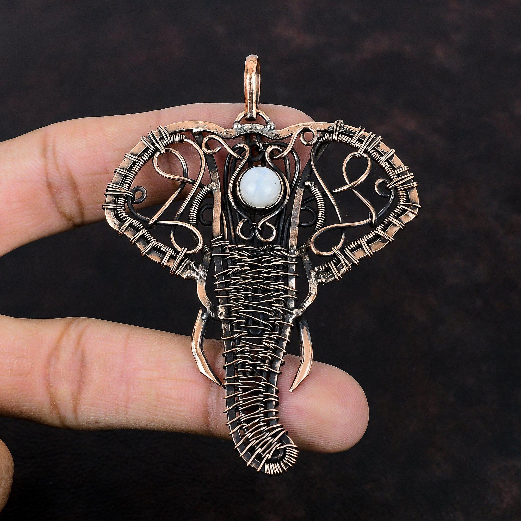 Подвеска Rainbow Moonstone, обернутая медной проволокой, подвеска в виде слона, медная подвеска ручной работы, подвеска из драгоценного камня, подарочная подвеска на помолвку, проволочная подвеска