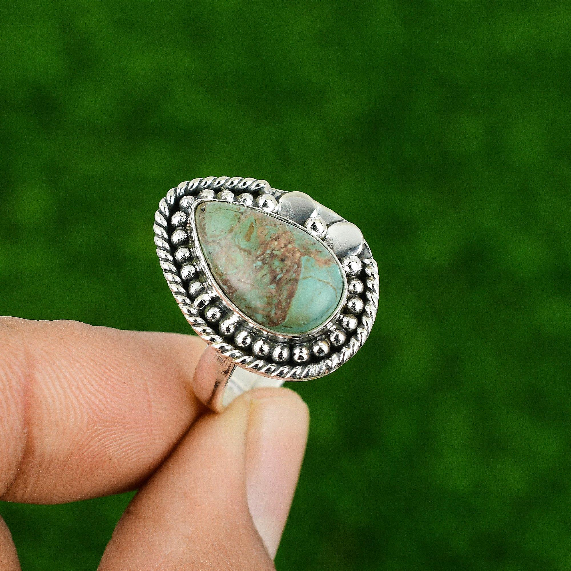 Sterling Silver Tibetan Turquoise Stone Boho Solitaire Throat Chakra Sister Ring