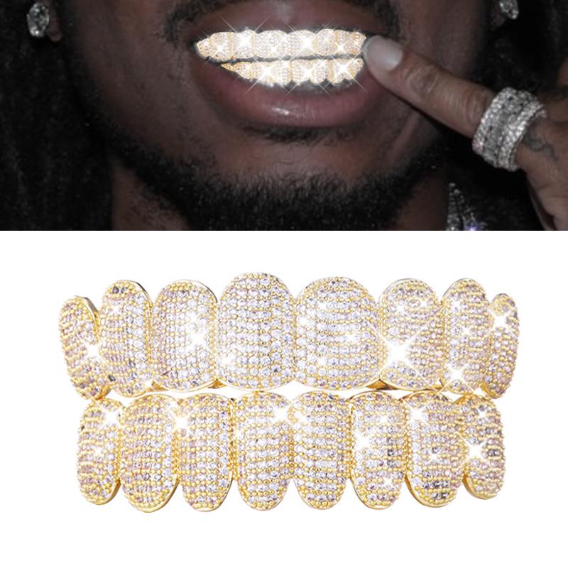 18 К Позолоченные Зубы Рэпер Ювелирные Изделия Iced Out Грили Для Женщин Мужчин Хип-Хоп Зубы Grillz Стразы