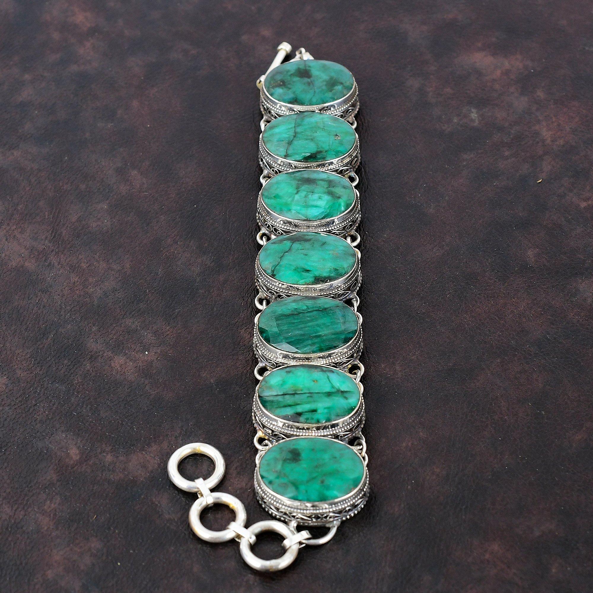 Граненый Замбийский Изумрудный Браслет Драгоценный Камень Старинные Ювелирные Изделия Браслет Стерлингового Серебра 925 Браслет Ручной Работы Новые Ювелирные Изделия Регулируемый Браслет-Цепочка