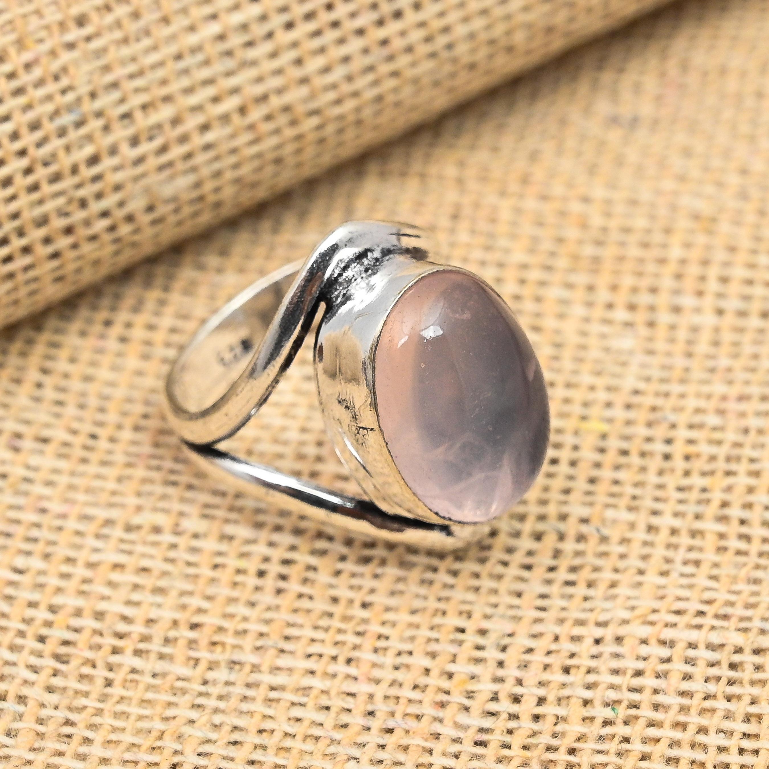 Rose Quartz Gemstone Handmade 925 Sterling Silver Jewelry Ring For Women