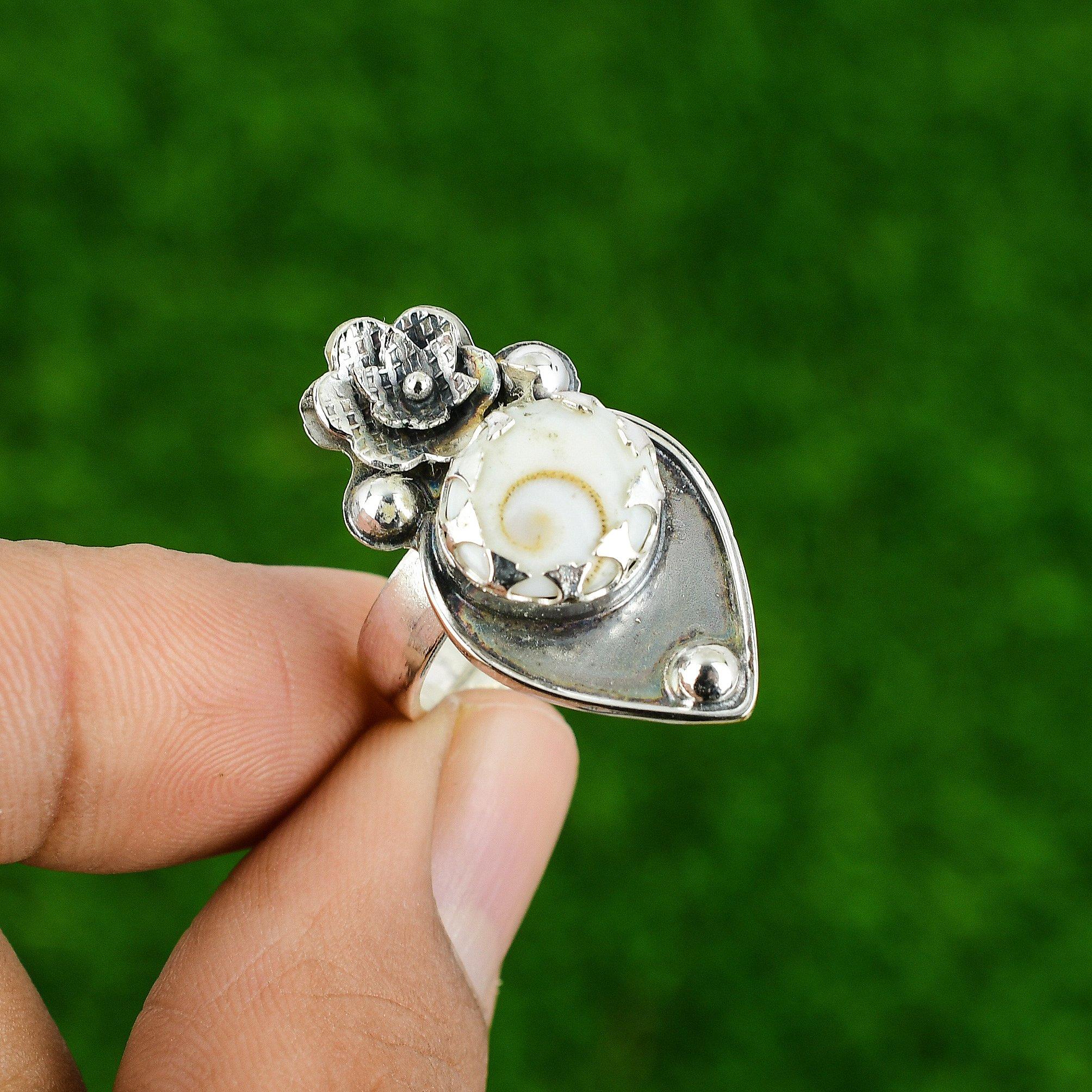 Natural Shiva Eye Shell Promise Flower Adjustable Ring 925 Silver For Girls