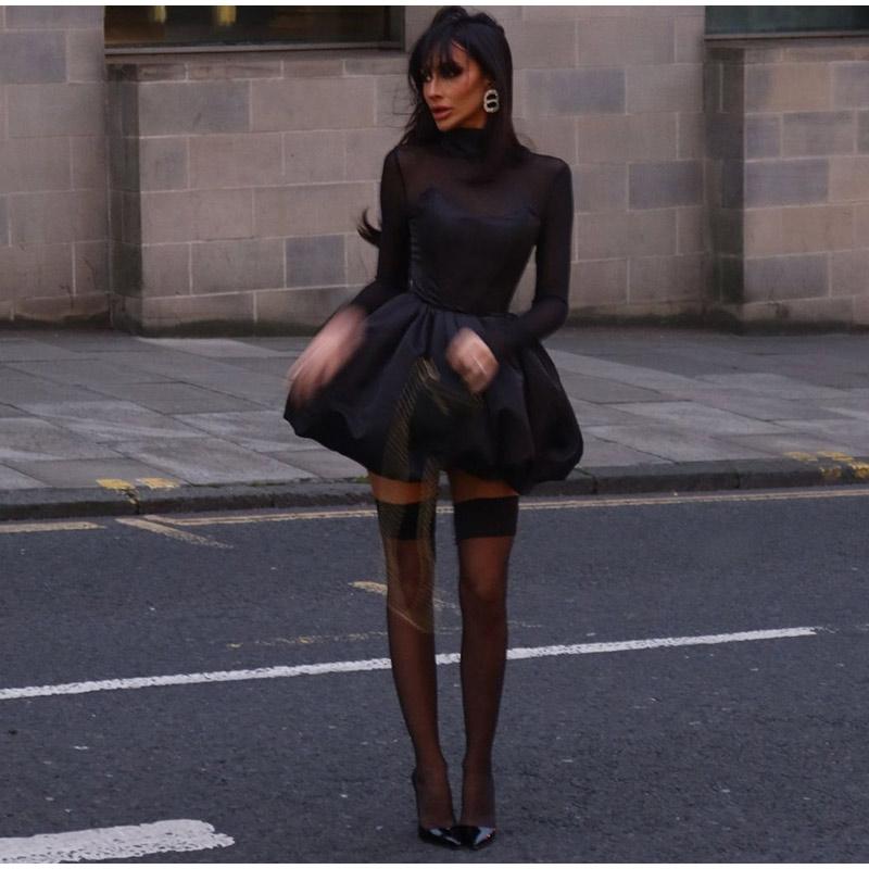 Элегантные кружевные платья женские прозрачные пышные платья с длинными рукавами женские 2025 модные однотонные вечерние платья А-силуэта женские