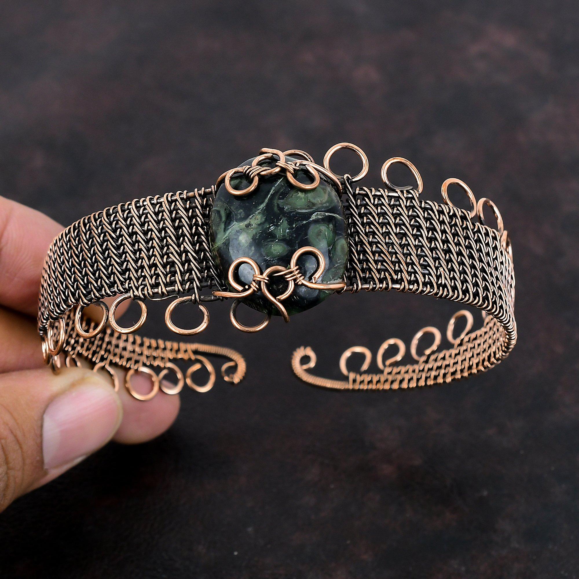 Камбаба Яшма Медный браслет Медная проволока Ювелирные изделия Браслет из драгоценных камней Регулируемый браслет-манжета Ювелирные изделия ручной работы Браслет из медной проволоки