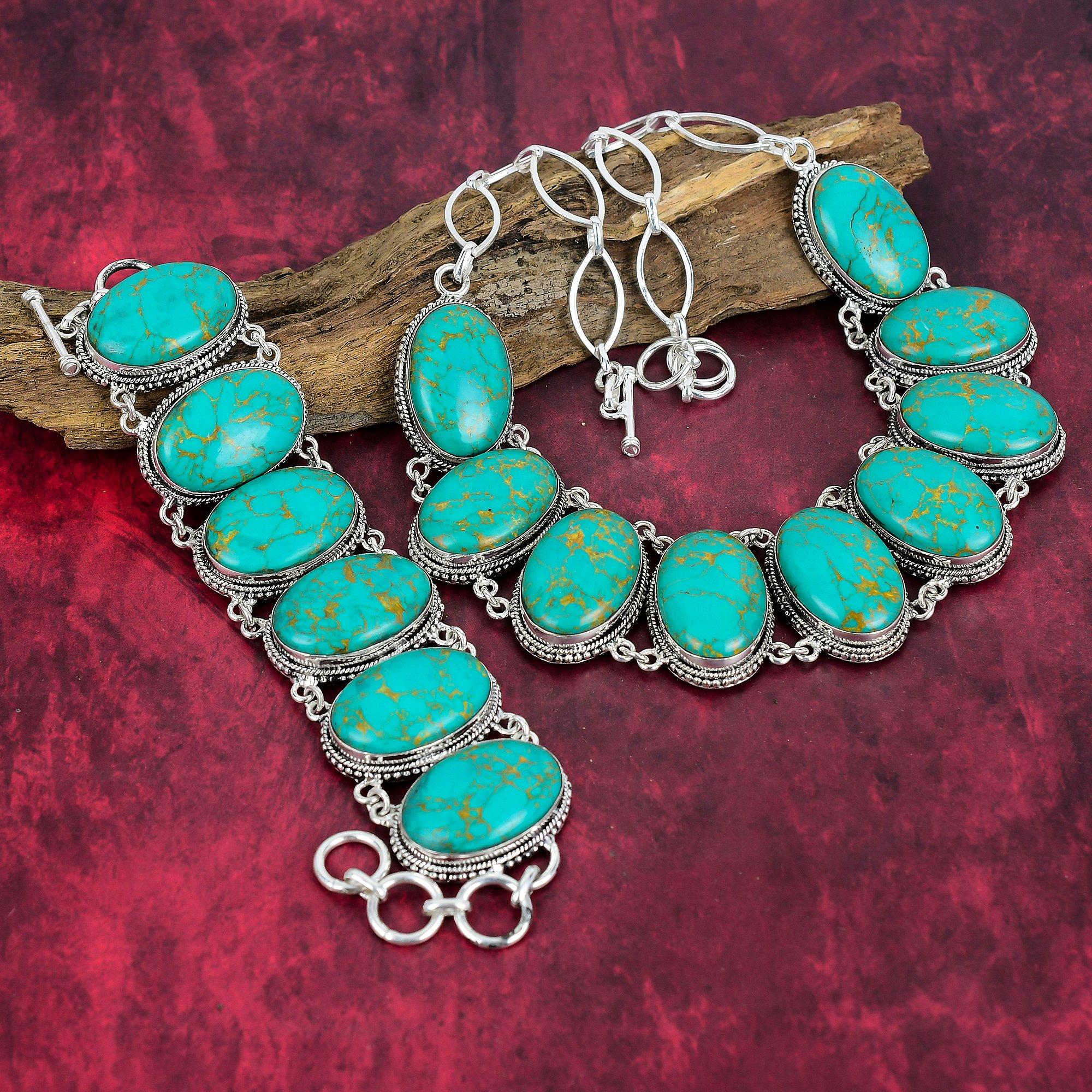 Copper Turquoise 925 Solid Sterling Silver Jewelry, Handmade Bracelet & Necklace Jewelry Set For Her, Wonderful Turquoise Gemstone Jewelry For Women