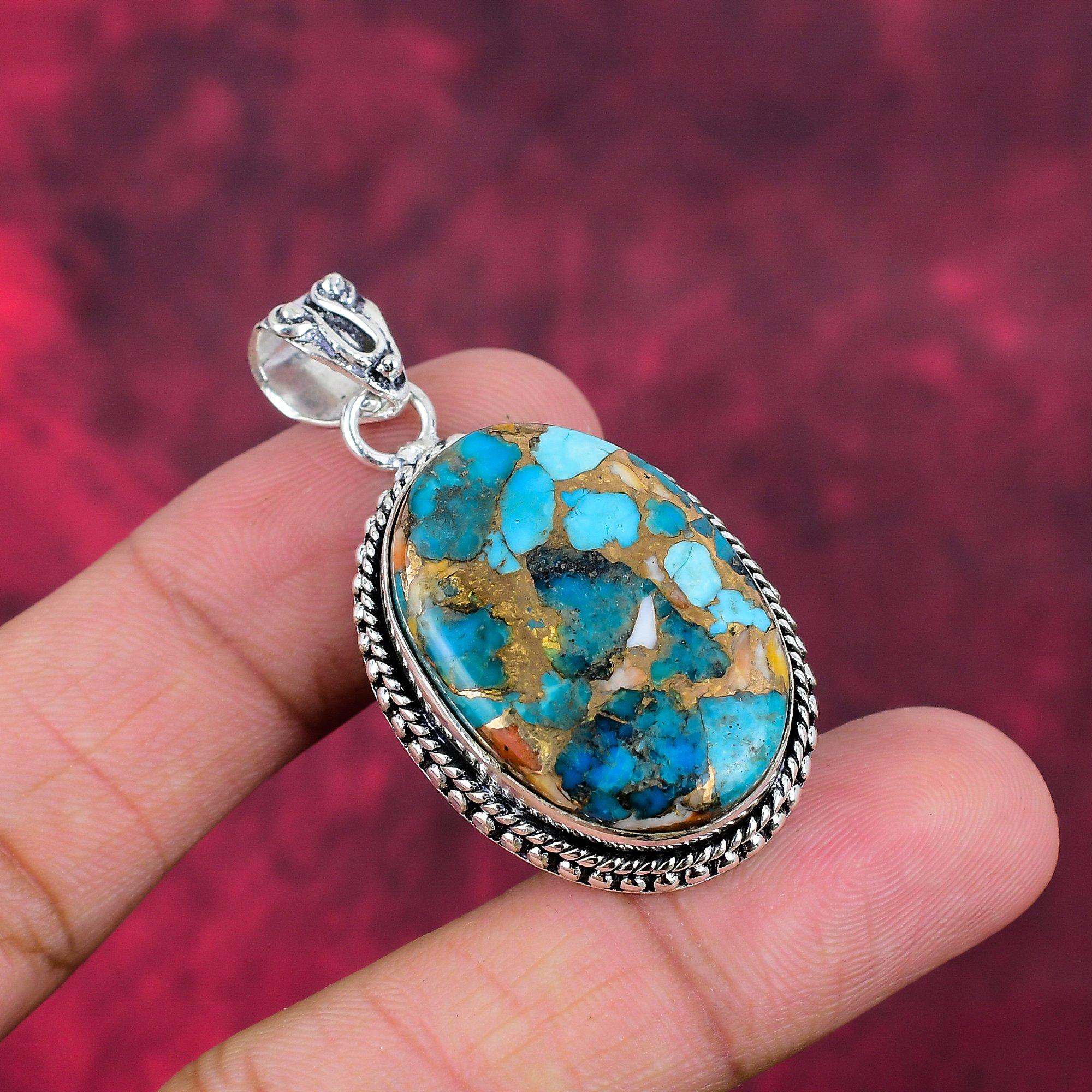 Голубой медный бирюзовый кулон ручной работы с драгоценными камнями, 925 пробы серебряный кулон, старинные ювелирные изделия, для подарка на помолвку