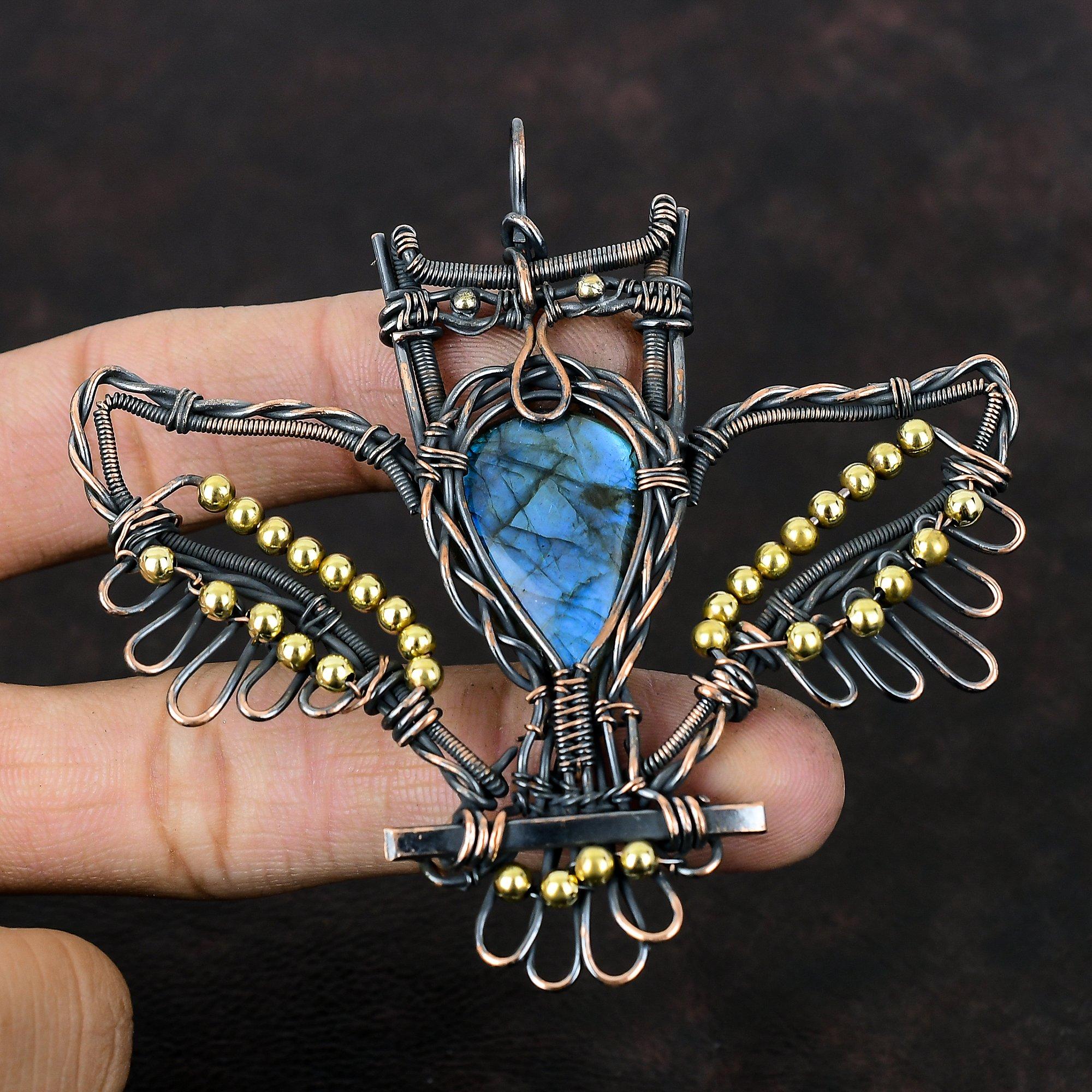 Подвеска из лабрадорита, подвеска из медной проволоки, уникальная подвеска в виде совы, изящная подвеска ручной работы, подвеска из медной проволоки, ювелирное изделие из драгоценных камней, подарок для мамы