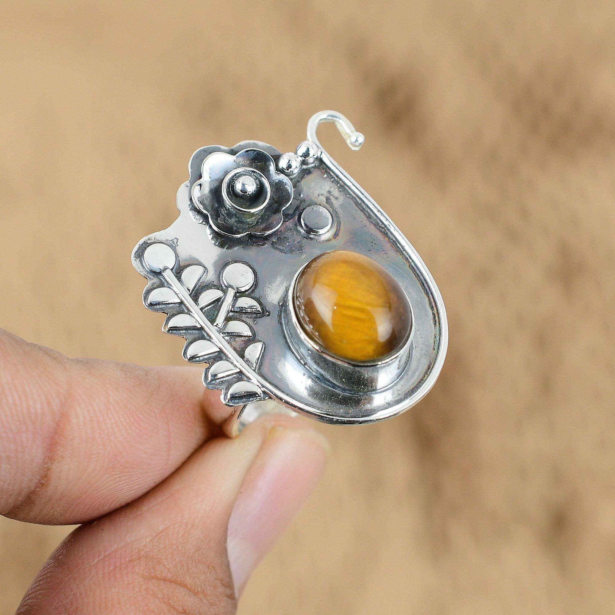 Sterling Silver Natural Tiger's Eye Multi Stone Sister Flower New Ring Jewelry