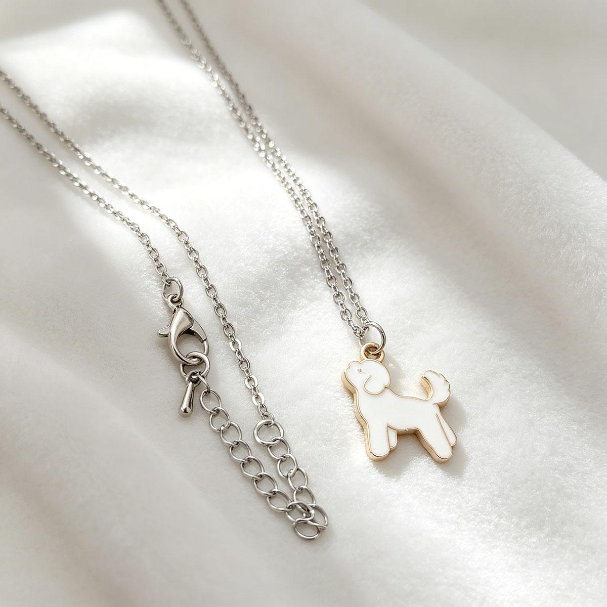 White Dog Head-Up Pendant for Men and Women, Cute Cartoon, New Simple Versatile, Personality Couple Hip-Hop Necklace