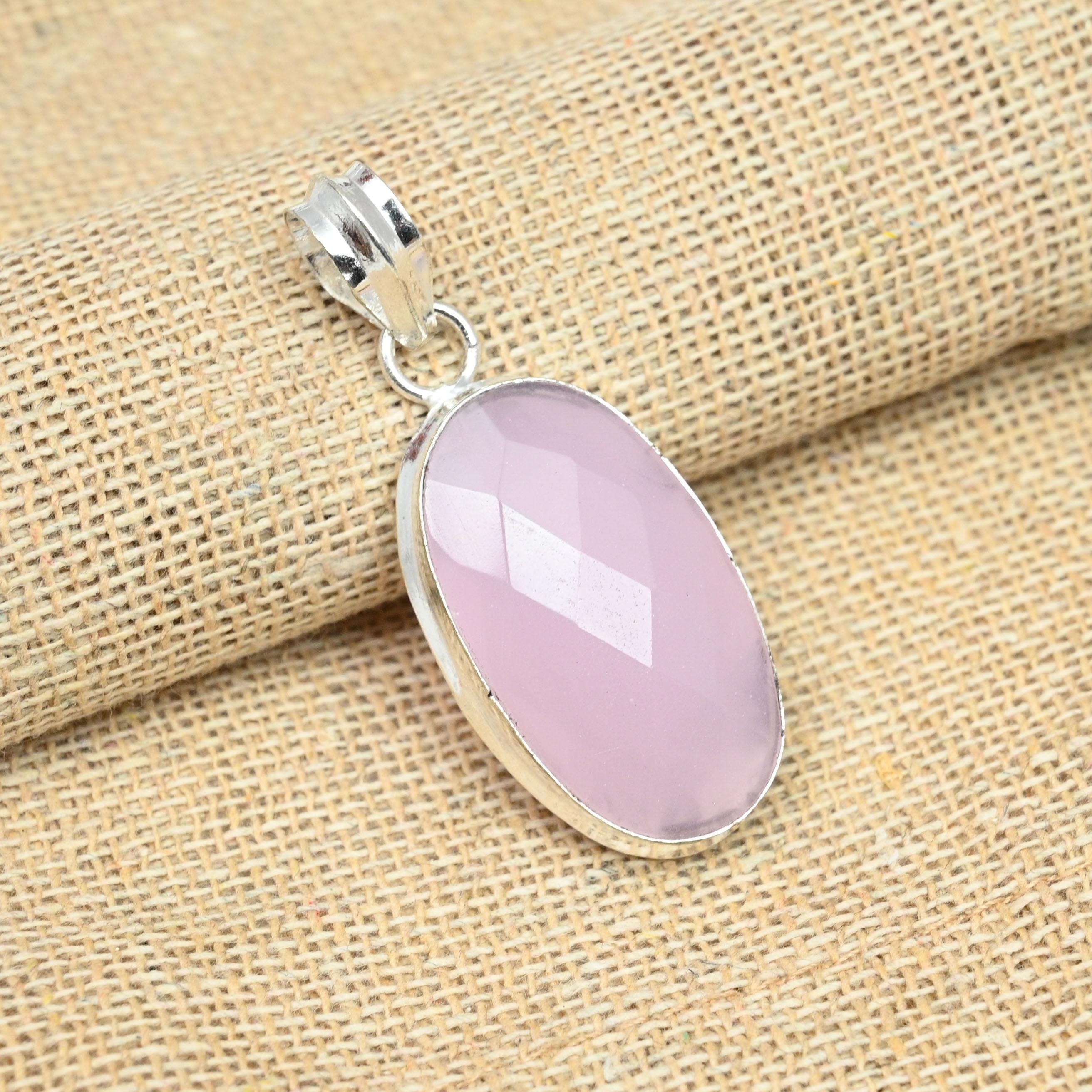 Розовый халцедон драгоценный камень ручной работы овальной формы ювелирные изделия из стерлингового серебра 925 пробы для женщин